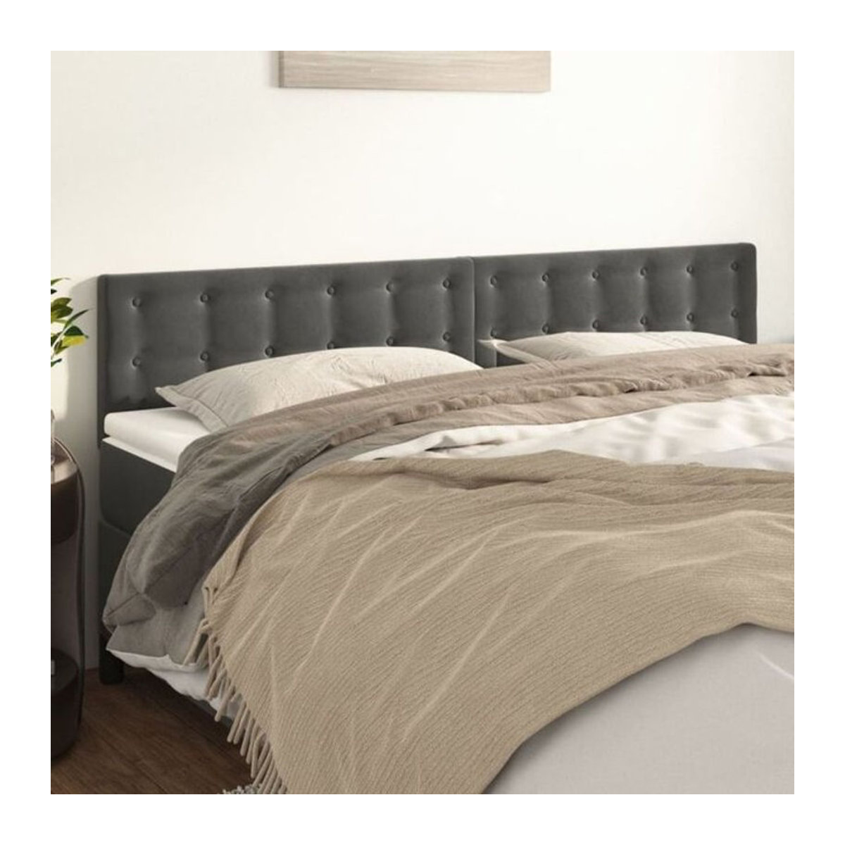 Vidaxl Kopfteile 2er Set aus Samt in Anthrazit und Grau, Modernes Design, B/H: 90 x 78/88 cm, Tiefe: 5 cm - Bild 1