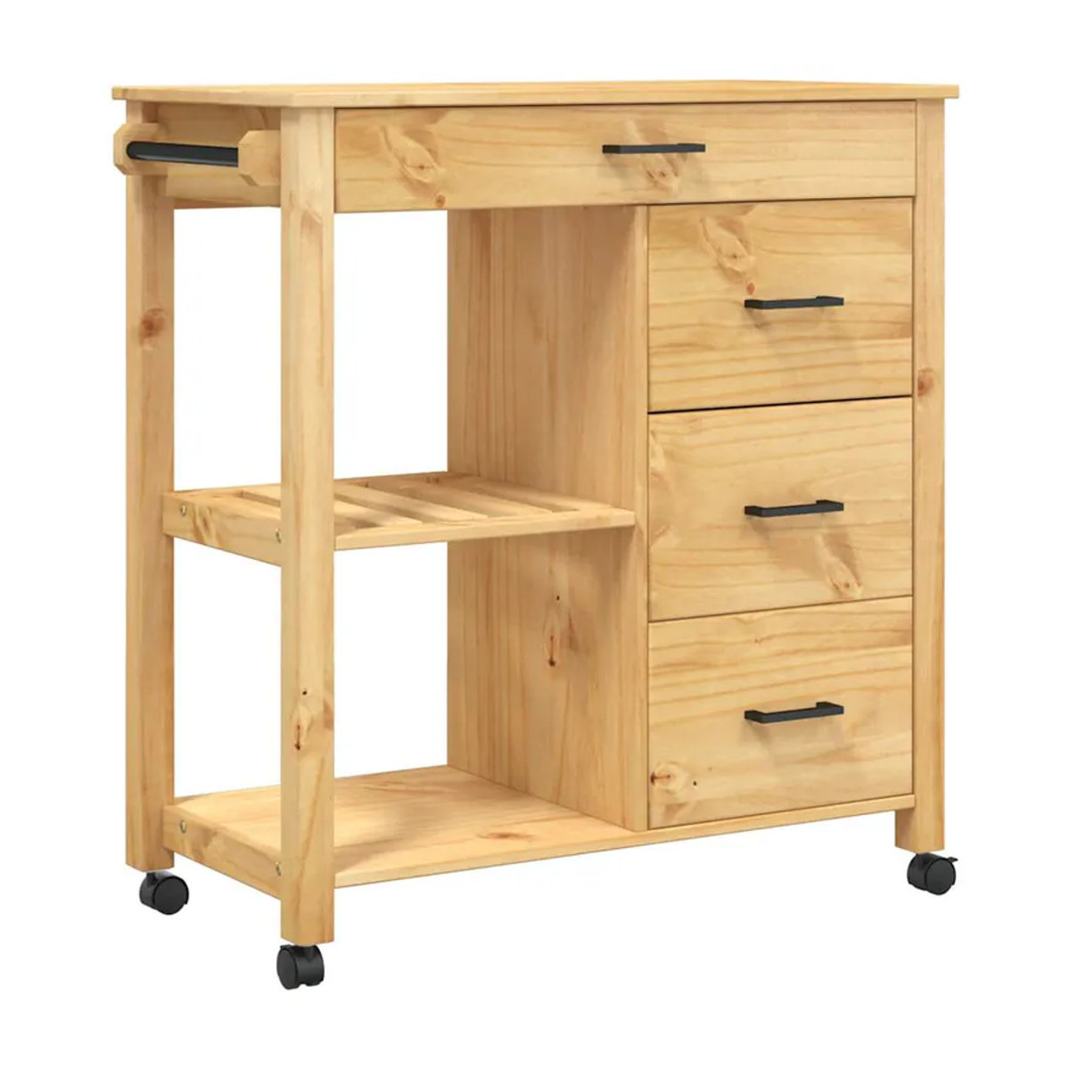 Vidaxl Küchenwagen Monza aus massivem Kiefernholz in Natur, Landhausstil und Skandinavisch, B/T/H: 84 x 40 x 90 cm - Bild 3