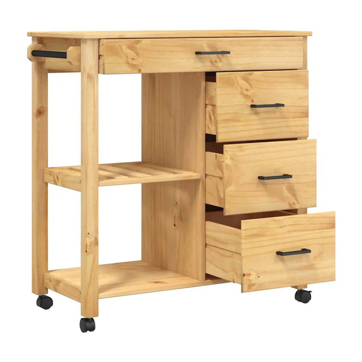 Vidaxl Küchenwagen Monza aus massivem Kiefernholz in Natur, Landhausstil und Skandinavisch, B/T/H: 84 x 40 x 90 cm - Bild 5