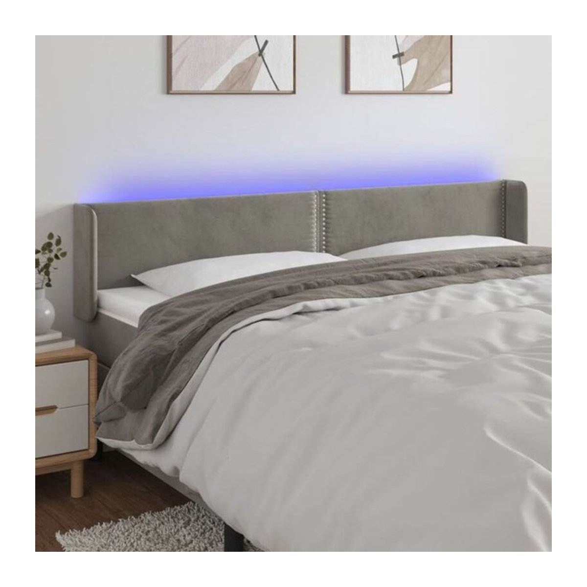 Vidaxl LED Kopfteil aus Samt in Hellgrau B/H: 203 x 78/88 cm, Tiefe: 16 cm - Bild 1
