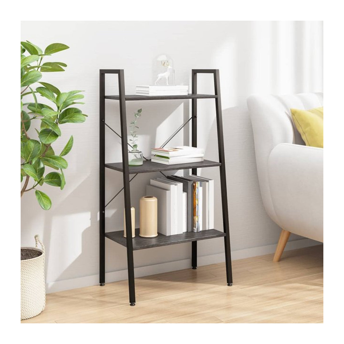 Vidaxl Leiterregal aus Metall im Industrial Design, Schwarz, B: 56 cm, T: 35 cm, H: 108 cm - Bild 1