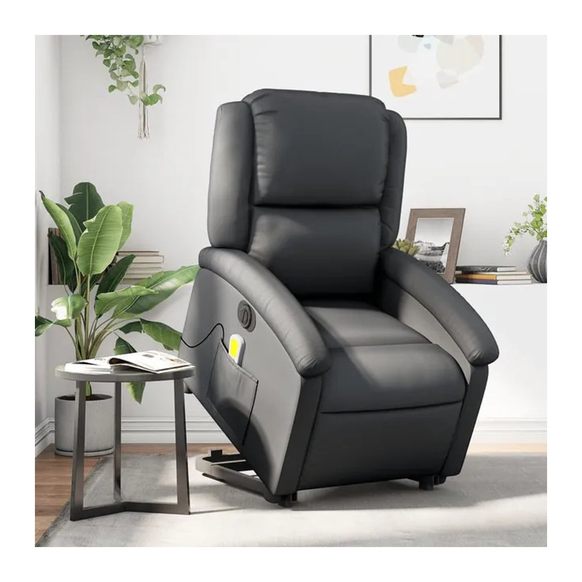 Vidaxl Massagesessel mit Aufstehhilfe aus schwarzem Echtleder als moderner Relaxsessel - Bild 1