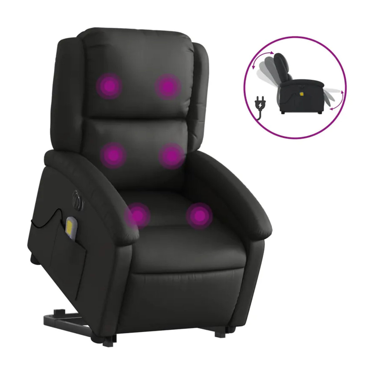 Vidaxl Massagesessel mit Aufstehhilfe aus schwarzem Echtleder als moderner Relaxsessel - Bild 2