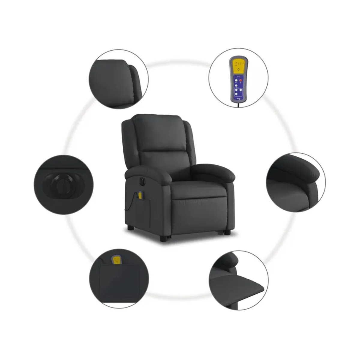 Vidaxl Massagesessel mit Aufstehhilfe aus schwarzem Echtleder als moderner Relaxsessel - Bild 7