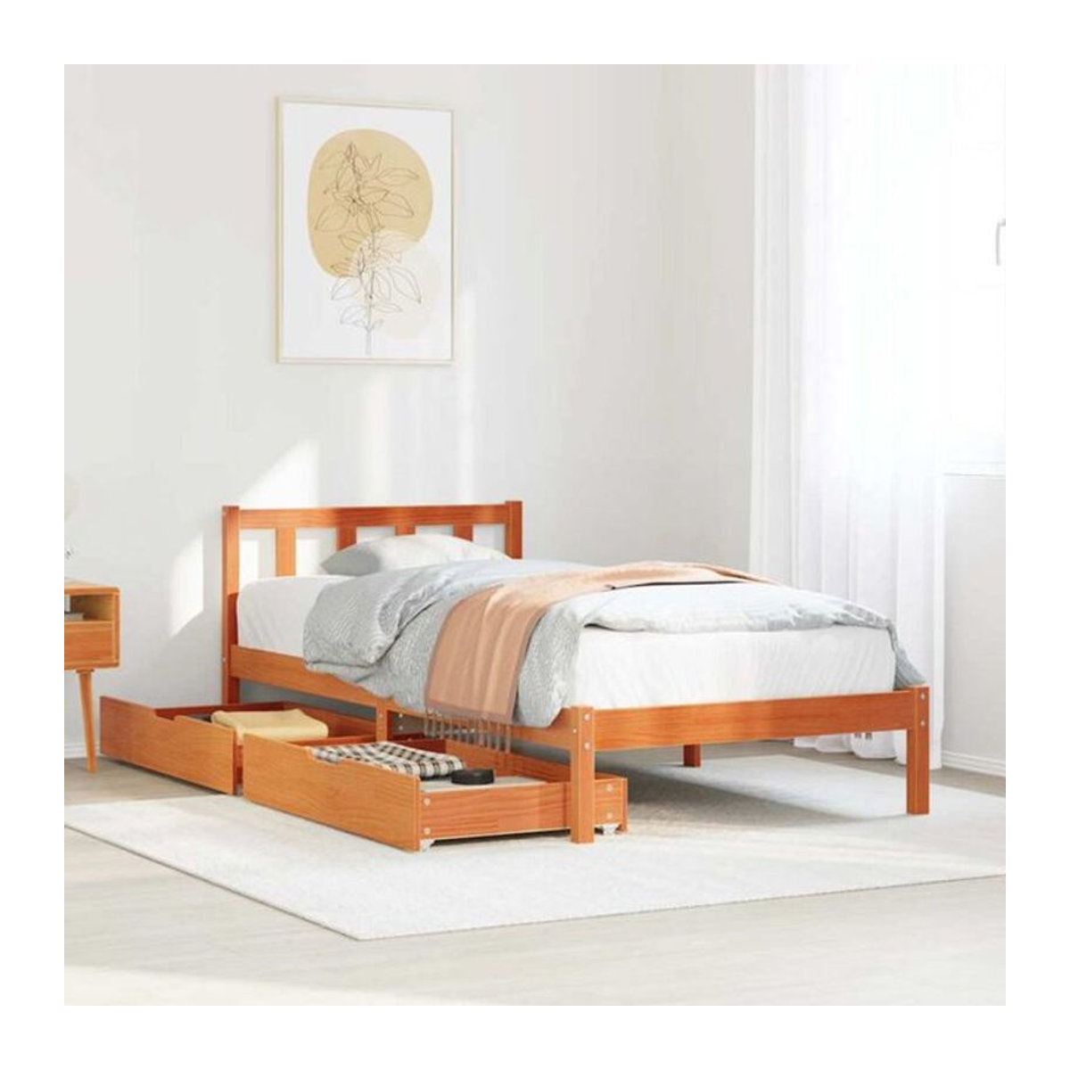 Vidaxl Massivholzbett aus Kiefer im Landhausstil, Braun, B/T/H: 100 x 200 x 105,5 x 69,5 cm - Bild 1