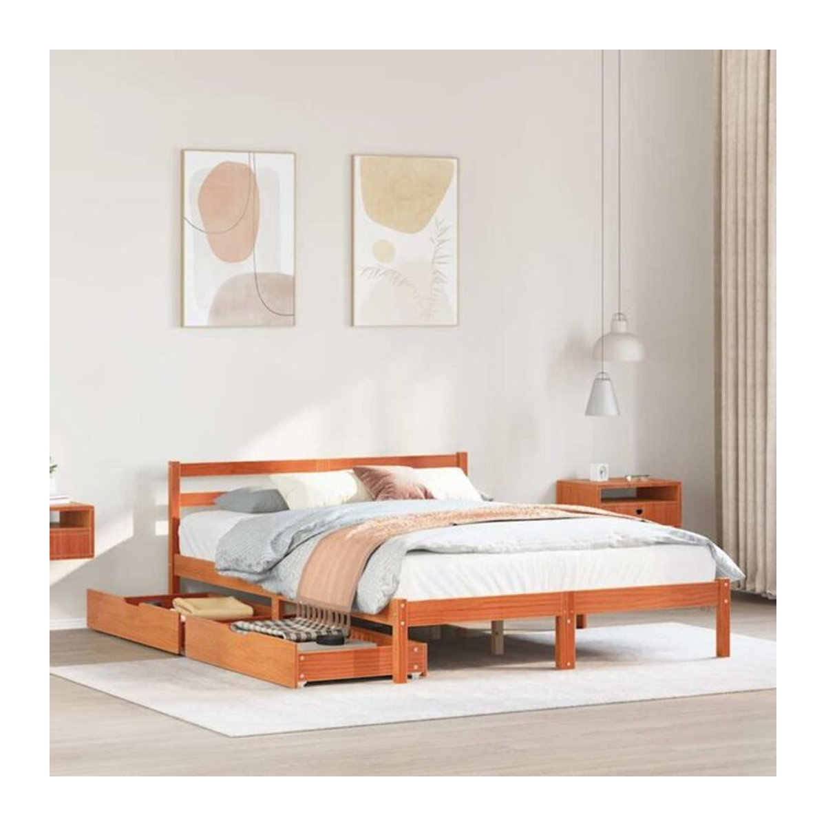 Vidaxl Massivholzbett aus Kiefer im Landhausstil, Braun, B/T/H: 120 x 190 cm - Bild 1