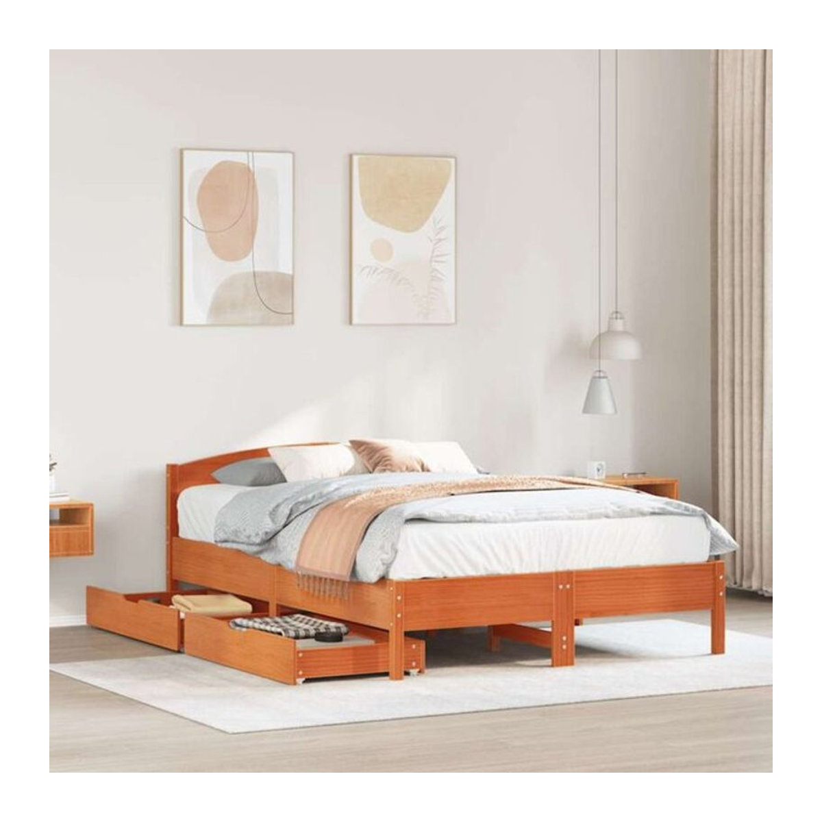 Vidaxl Massivholzbett aus Kiefer im Landhausstil, Braun, B/T/H: 120 x 200 cm - Bild 1