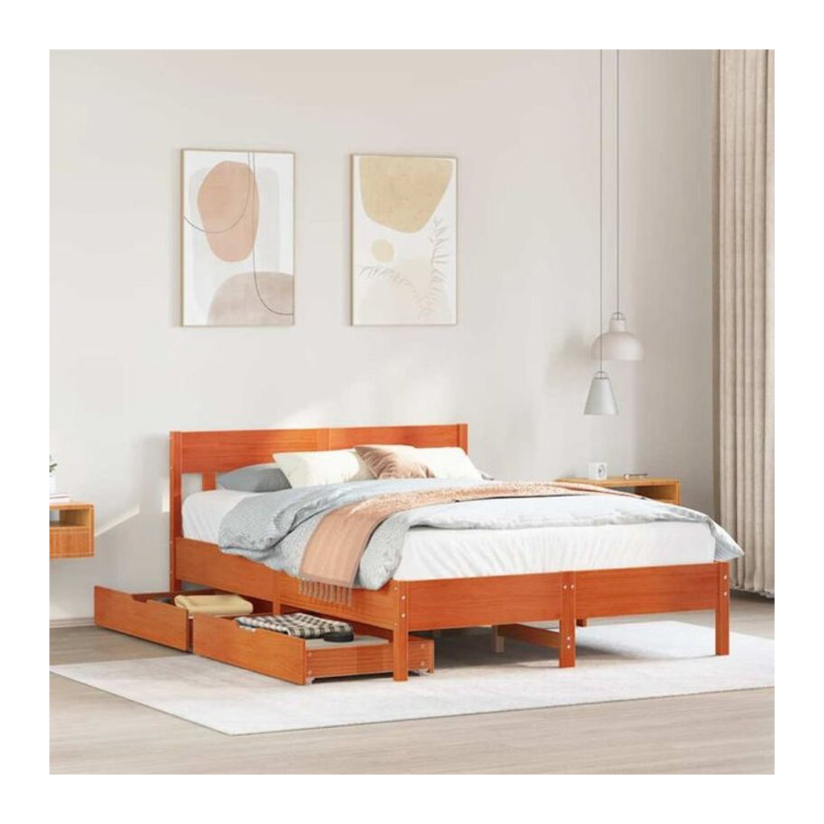 Vidaxl Massivholzbett aus Kiefer im Landhausstil, Braun, B/T/H: 150 x 200 x 81 cm - Bild 1