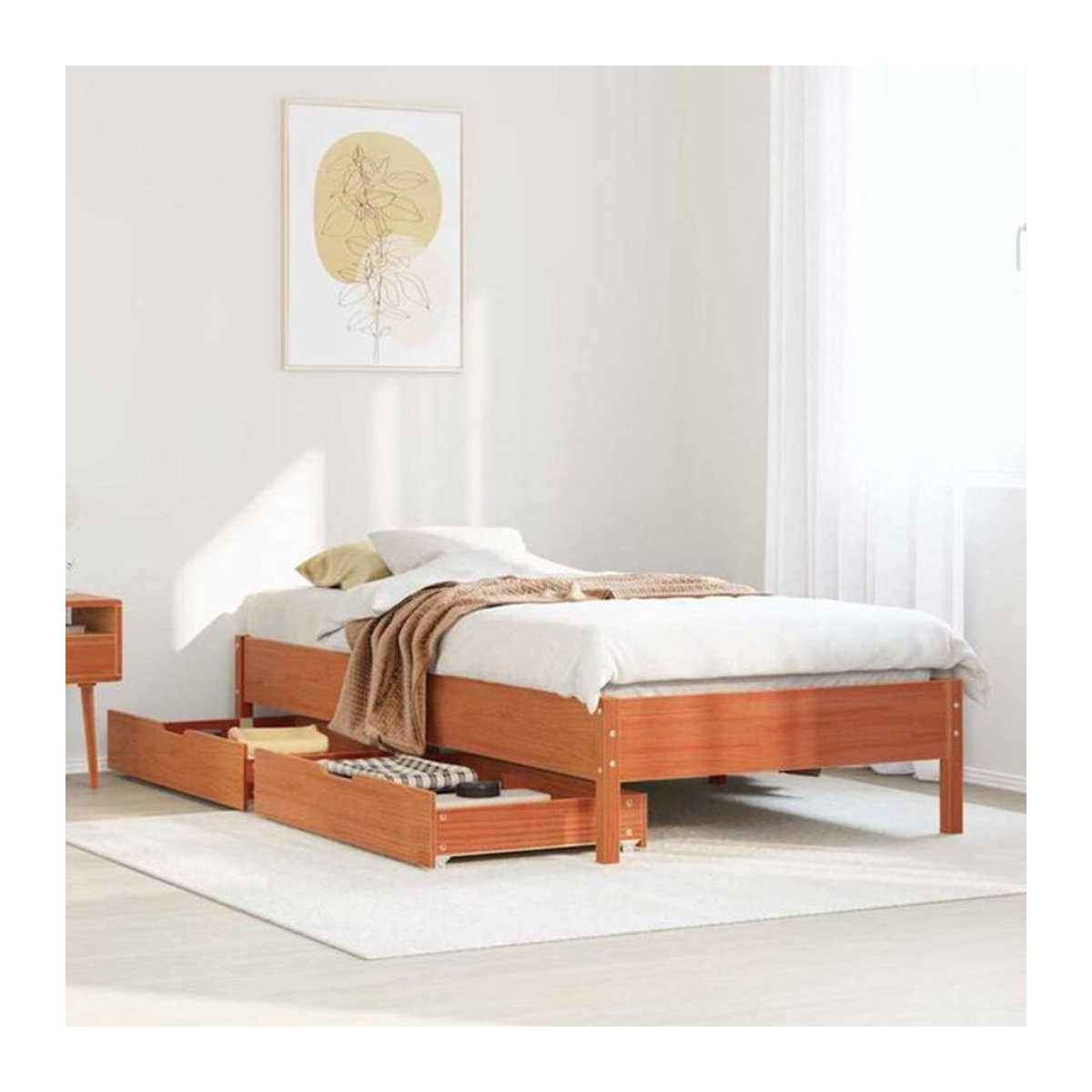 Vidaxl Massivholzbett aus Kiefer im Landhausstil, Braun, B/T/H: 190 x 75 x 80,5 cm - Bild 1