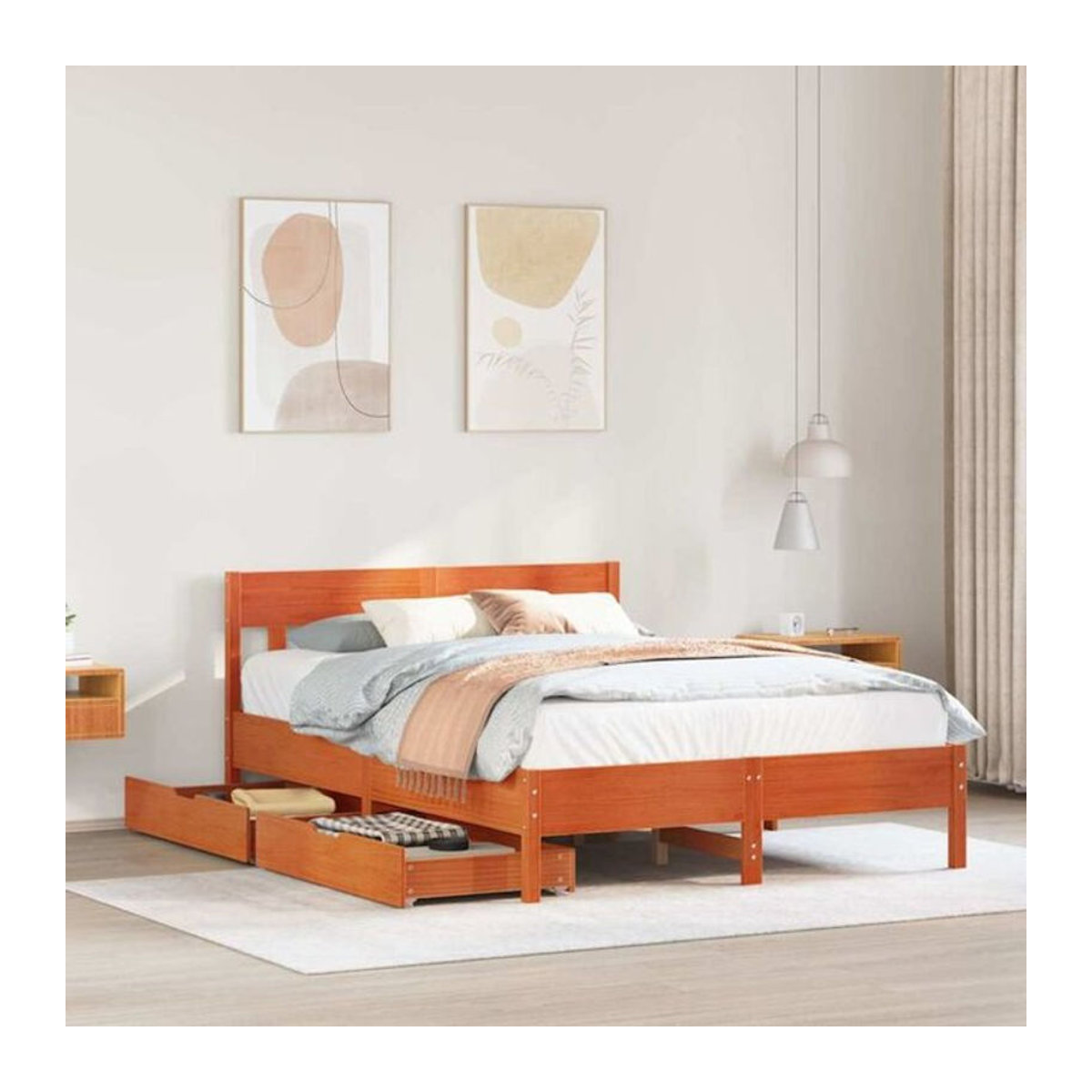 Vidaxl Massivholzbett aus Kiefer im Landhausstil, Farbe Braun, B/T/H: 120 x 200 x 81 cm - Bild 1