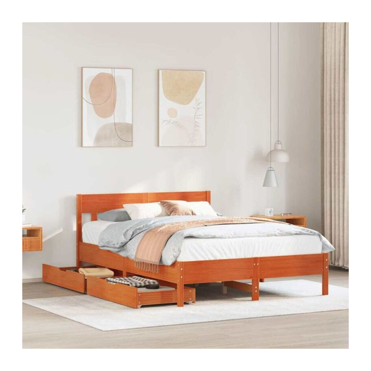 Vidaxl Massivholzbett aus Kiefer im Landhausstil, Farbe Braun, B/T/H: 160 x 200 cm - Bild 1