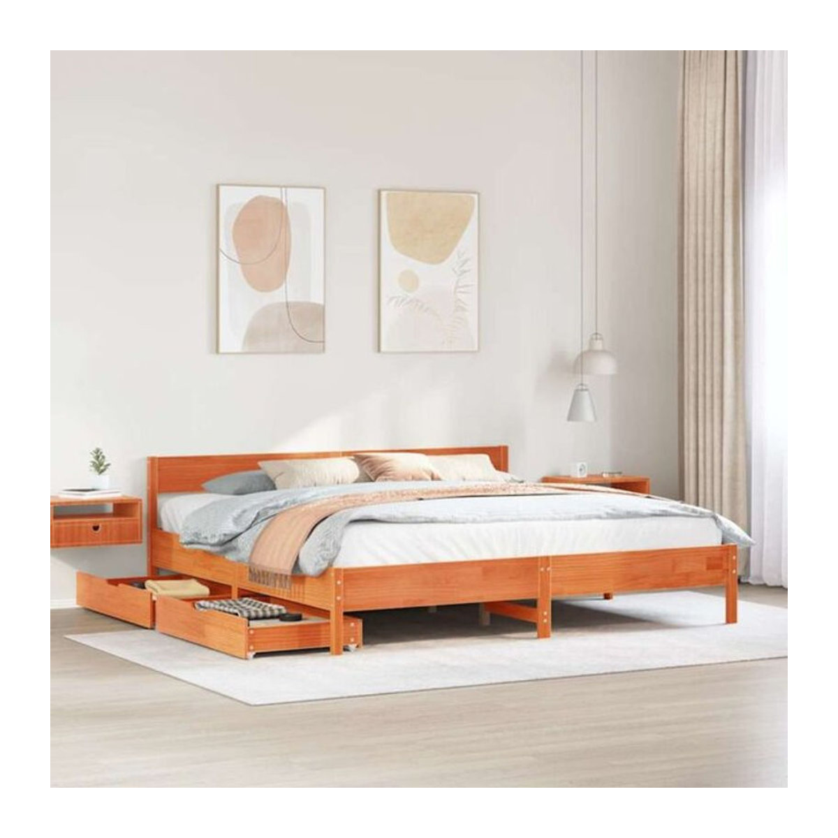 Vidaxl Massivholzbett aus Kiefer im Landhausstil, Farbe Braun, B/T/H: 160 x 200 cm (ohne Matratze) - Bild 1
