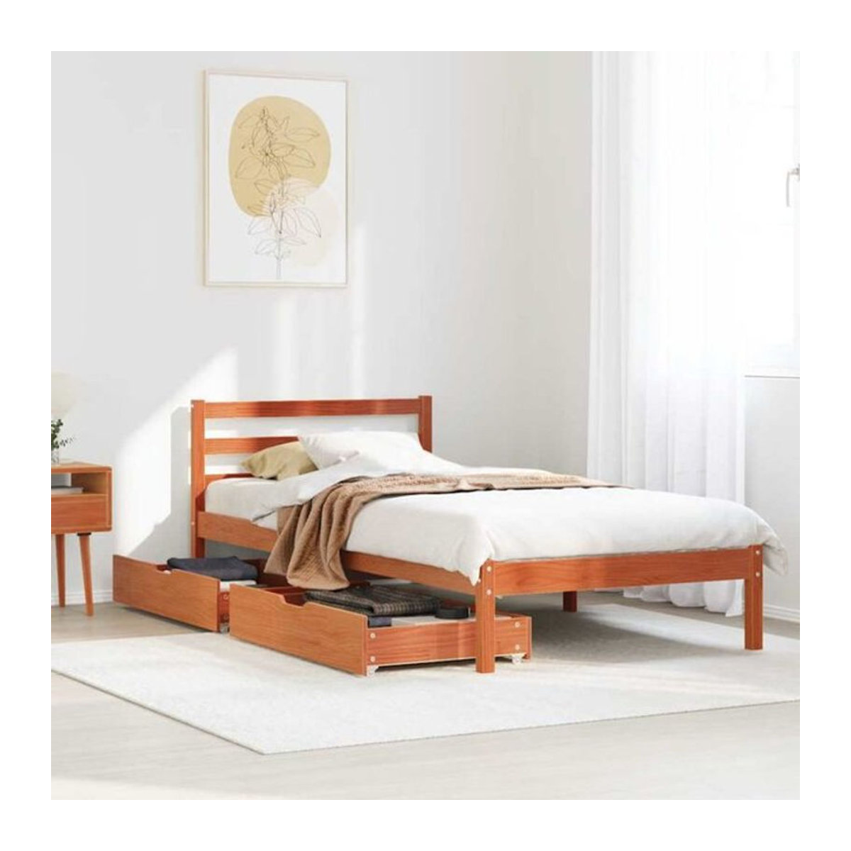 VIDAXL Massivholzbett aus Kiefer im Landhausstil und Modern Design, Farbe Braun, B/T/H: 90 x 190 x 95,5 x 69,5 cm - Bild 1
