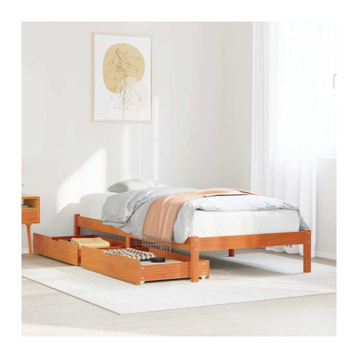 Vidaxl Massivholzbett aus Kiefer in Braun, B/T/H: 90 x 200 cm, Landhaus und Modern Stil - Bild 1