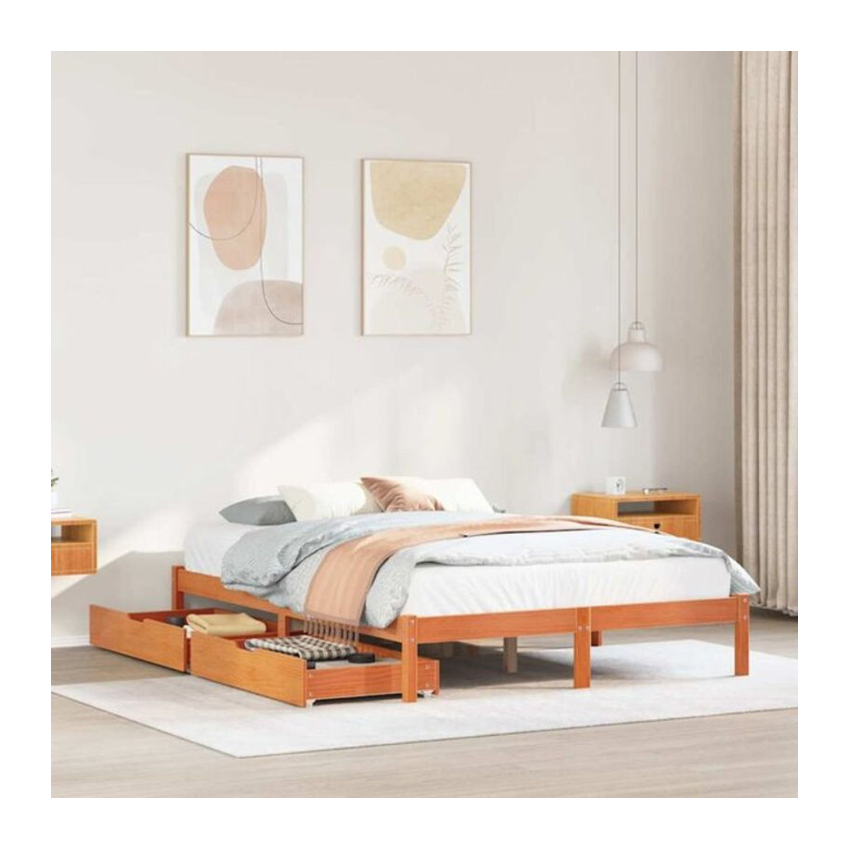 VIDAXL Massivholzbett aus Kiefer in Braun im Landhaus- und Modern-Stil, B/T: 135 x 190 cm - Bild 1