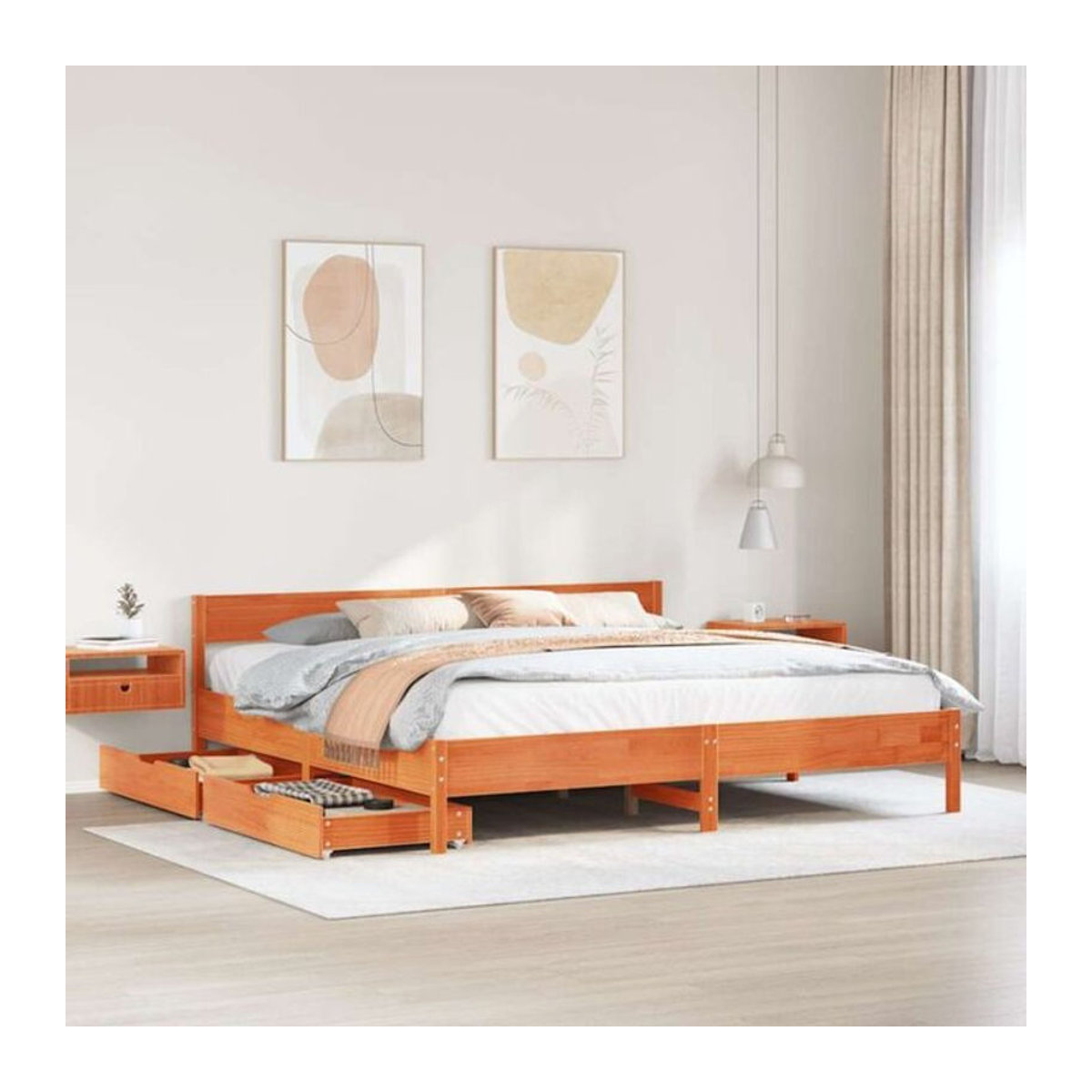 VIDAXL Massivholzbett aus Kiefer in Braun im Landhaus- und Skandinavischen Stil, B/T/H: 180 x 200 x 71,5 x 185,5 cm - Bild 1
