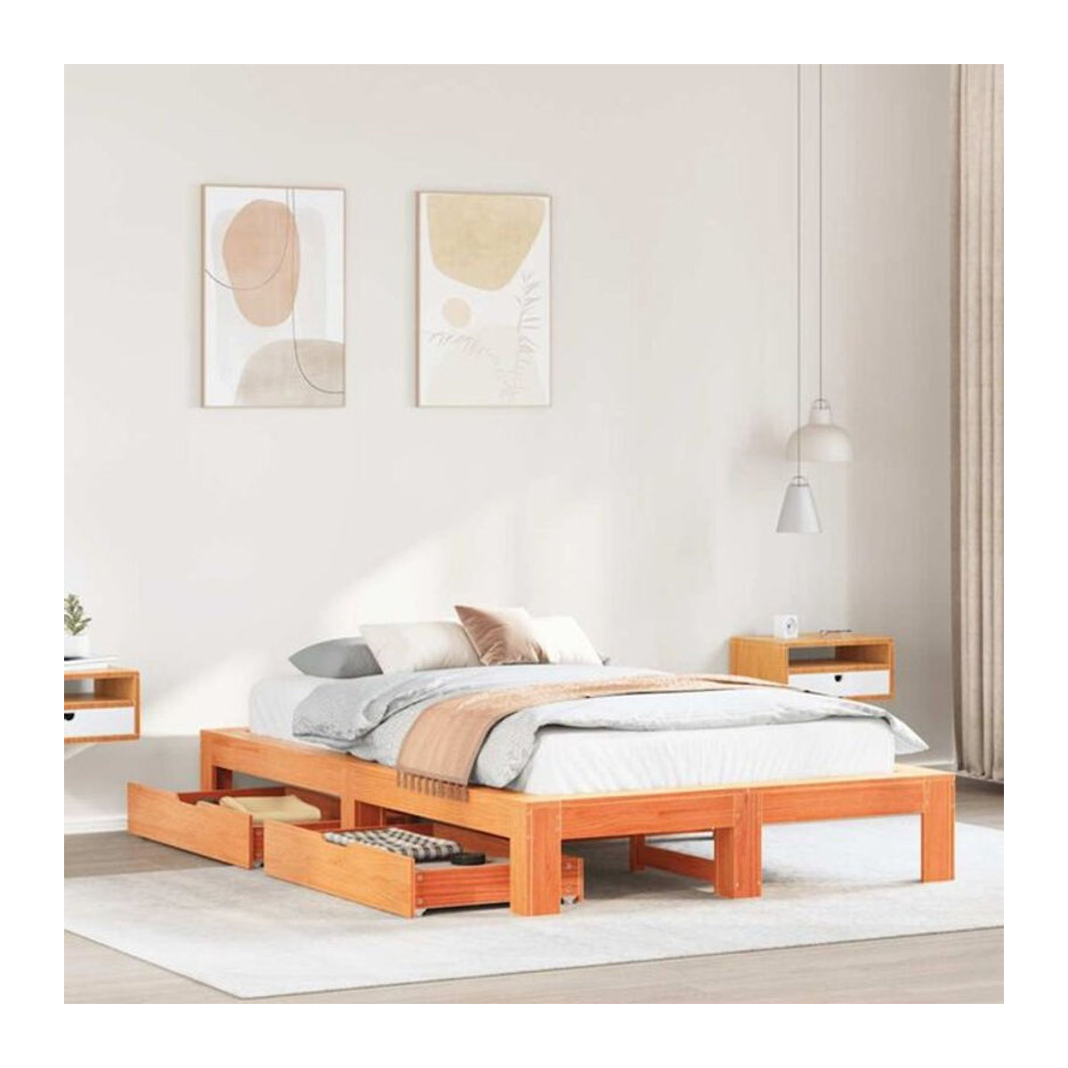 Vidaxl Massivholzbett aus Kiefer in Braun im Landhausstil, B/T/H: 135 x 190 cm - Bild 1