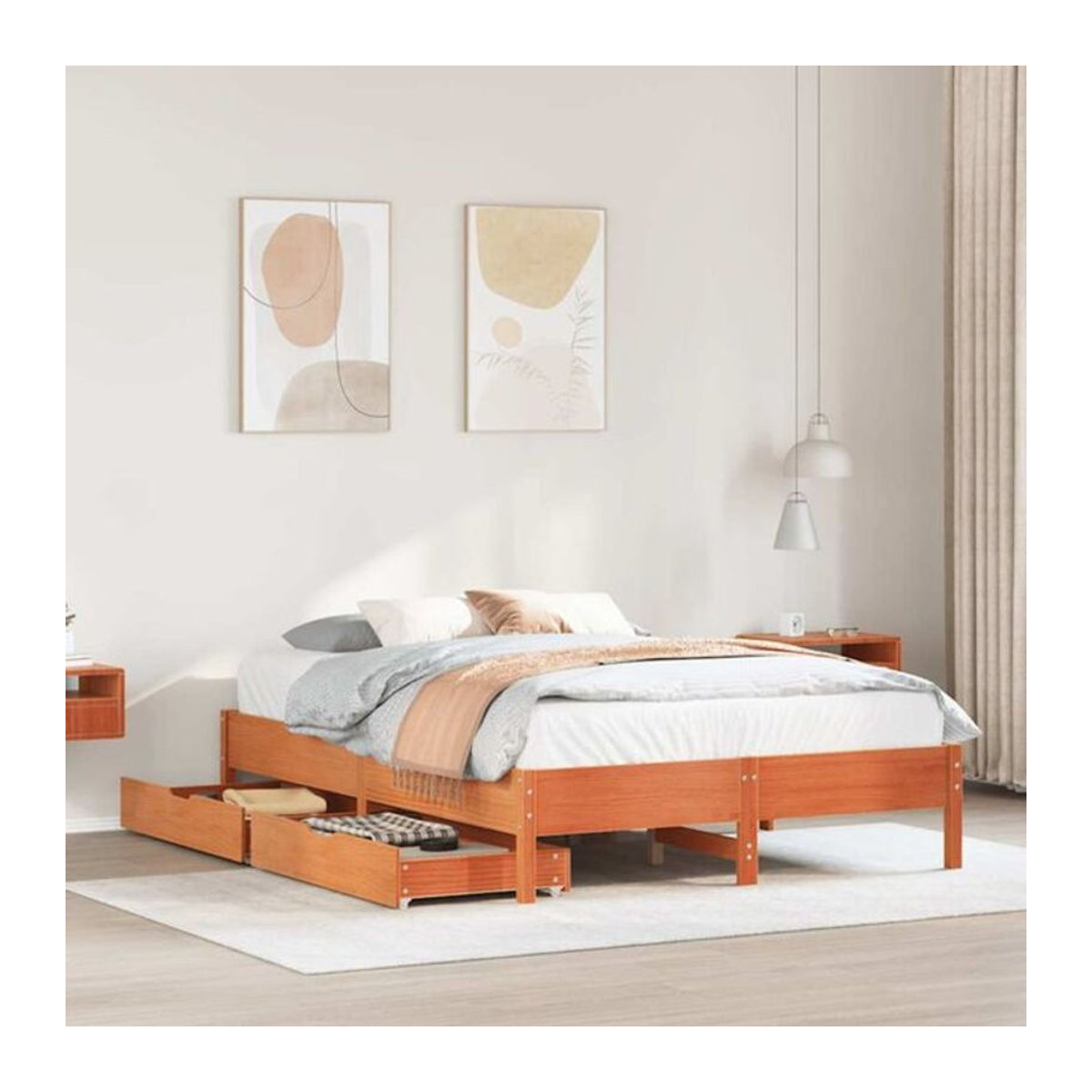 VIDAXL Massivholzbett aus Kiefer in Braun im Landhausstil, B/T/H: 135 x 190 x 36,5 cm - Bild 1
