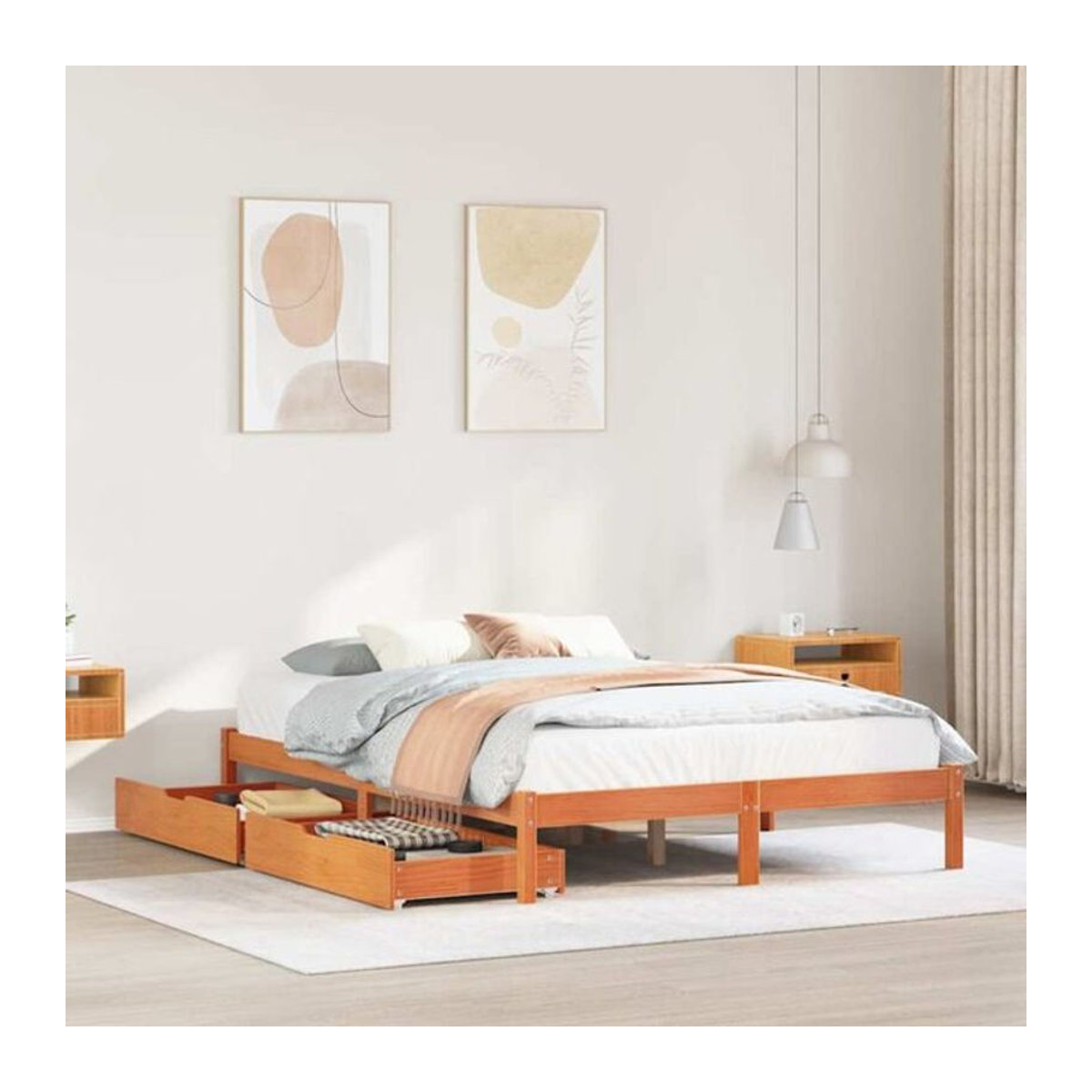 Vidaxl Massivholzbett aus Kiefer in Braun im Landhausstil ohne Matratze B/T/H: 150 x 200 cm - Bild 1