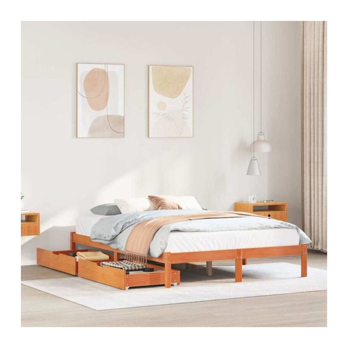 VIDAXL Massivholzbett aus Kiefer in Braun im Landhausstil und minimalistischem Design, B/T: 120 x 190 cm - Bild 1