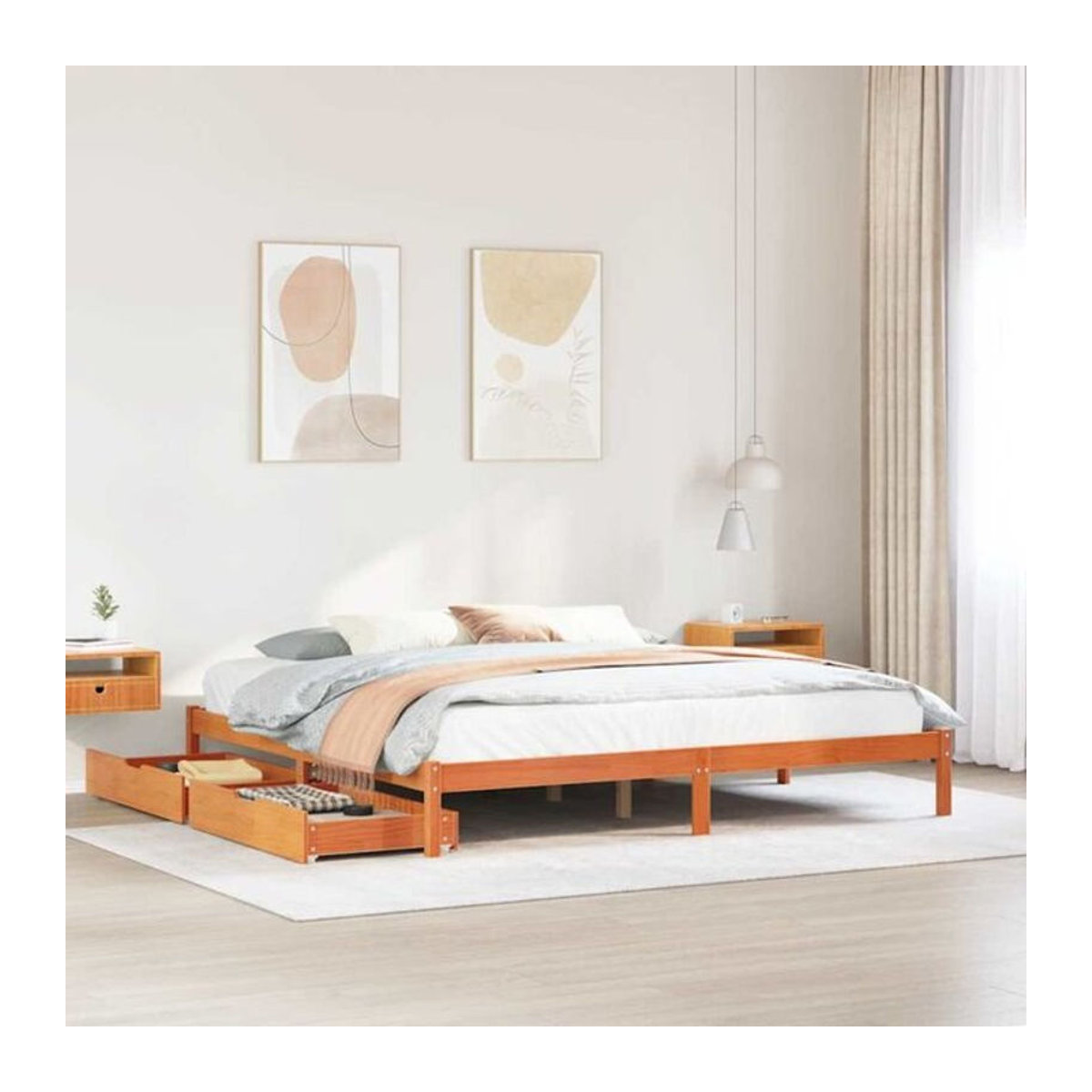 Vidaxl Massivholzbett aus Kiefer in Braun im Landhausstil und minimalistischem Design, B/T: 200 x 200 cm - Bild 1