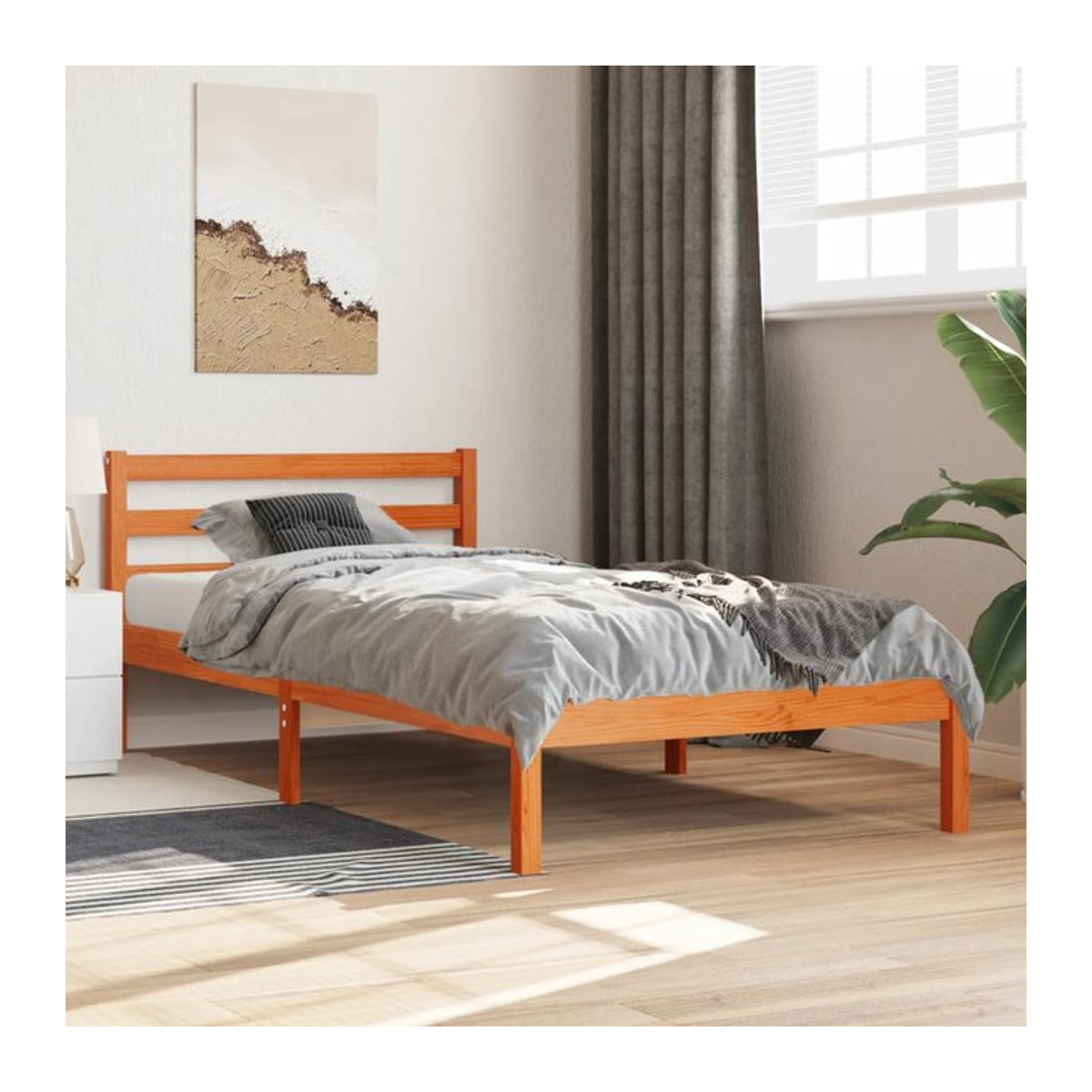 Vidaxl Massivholzbett aus Kiefer in Braun, Modernes Bettgestell ohne Matratze, B/L: 75 x 190 cm - Bild 1