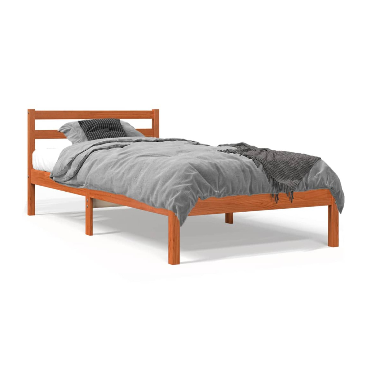 Vidaxl Massivholzbett aus Kiefer in Braun, Modernes Bettgestell ohne Matratze, B/L: 75 x 190 cm - Bild 3