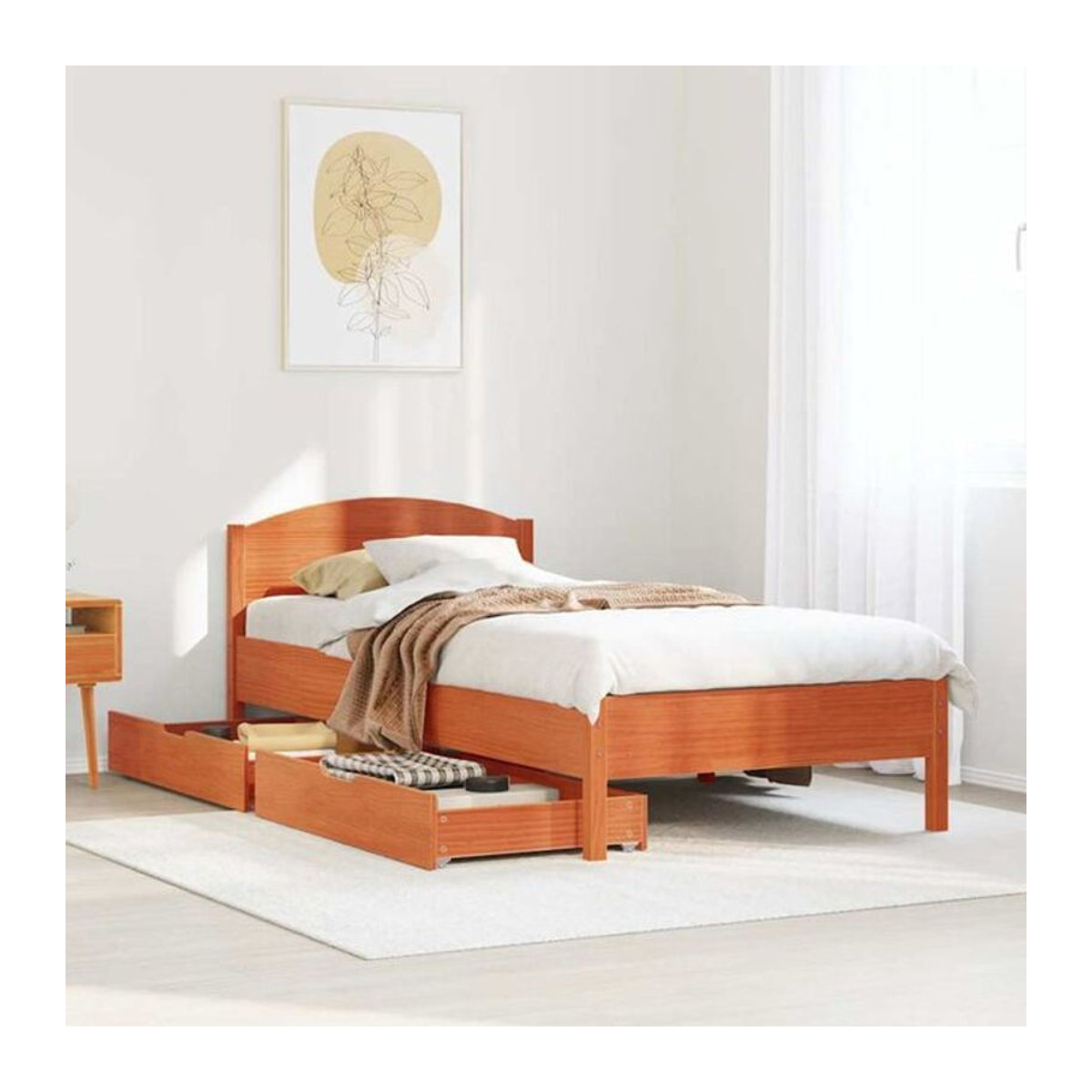 Vidaxl Massivholzbett aus Kiefer in Landhaus-Optik, Braun, B: 75 cm, L: 190 cm - Bild 1