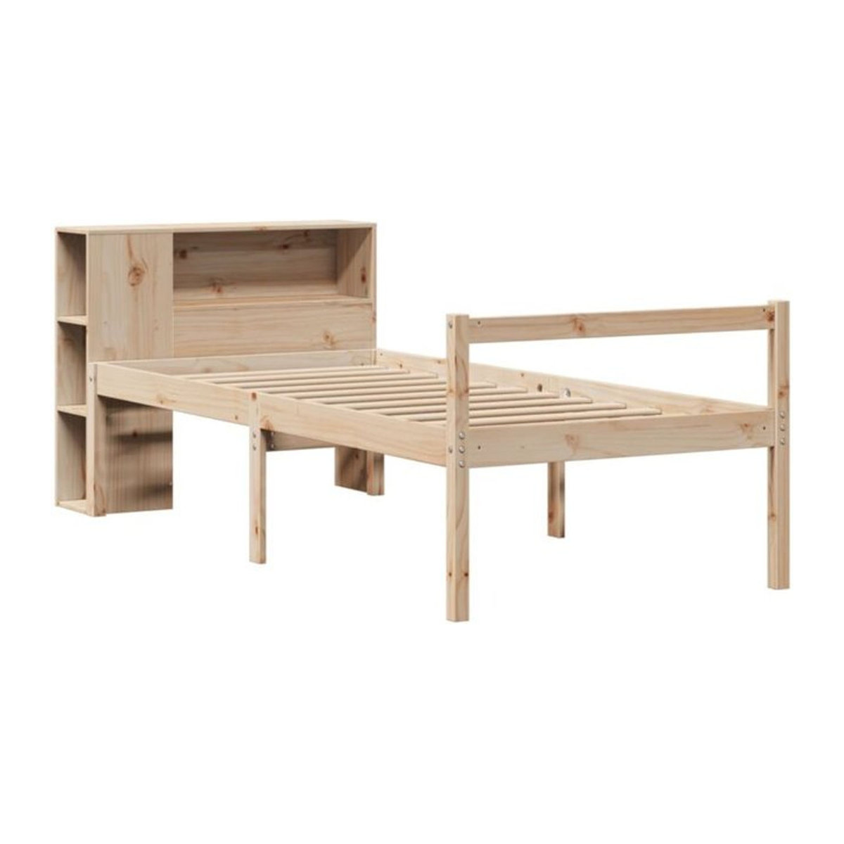 vidaxl Massivholzbett aus Kiefer mit integriertem Bücherregal in Braun, B/T/H: 190 x 75 cm, Landhaus- und Skandinavien-Stil - Bild 1