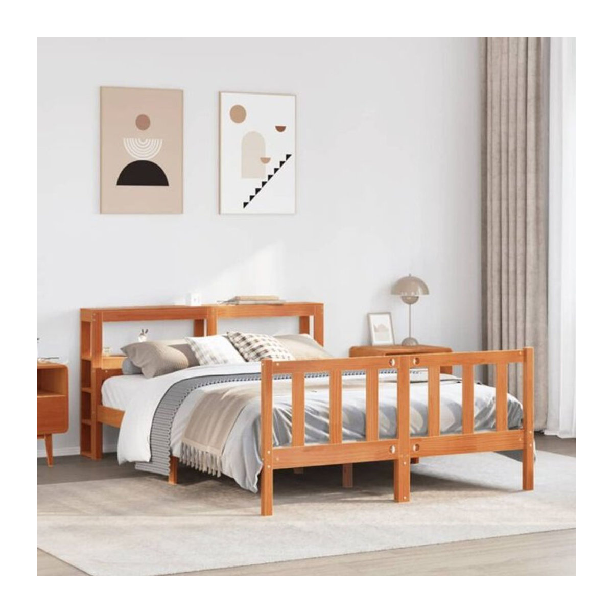 Vidaxl Massivholzbett aus Kiefer mit Kopfteil in Braun, B/T/H: 150 x 200 cm - Bild 1