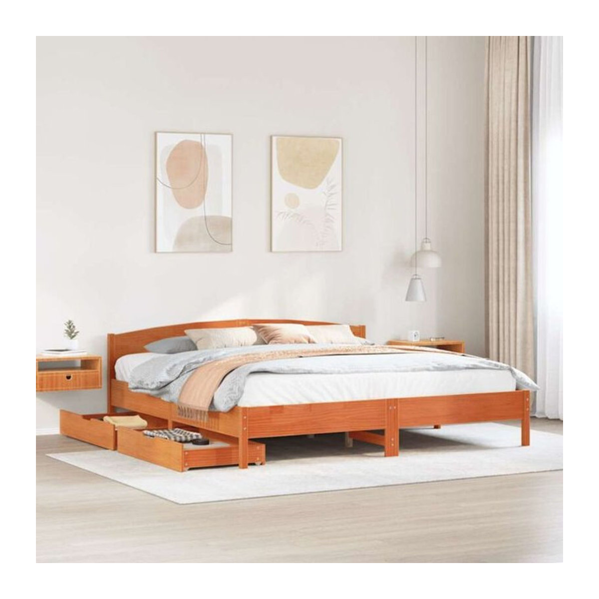 VIDAXL Massivholzbett aus Kiefernholz im Landhausstil, Braun, B/T: 200 x 200 cm - Bild 1