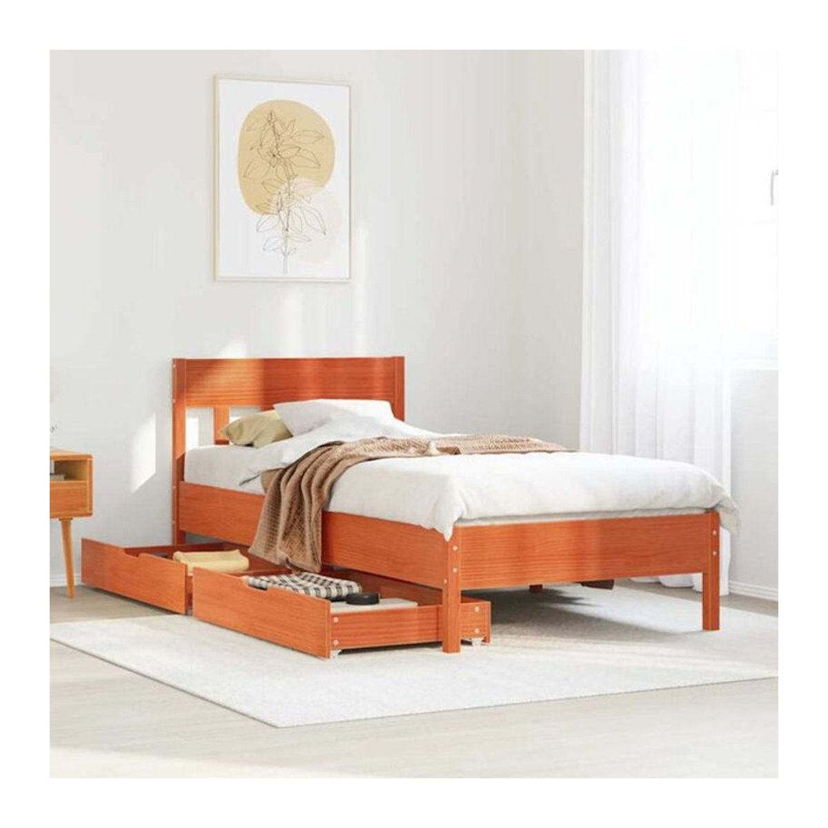 Vidaxl Massivholzbett aus Kiefernholz in Braun im Landhausstil, B/H: 75 x 190 cm - Bild 1