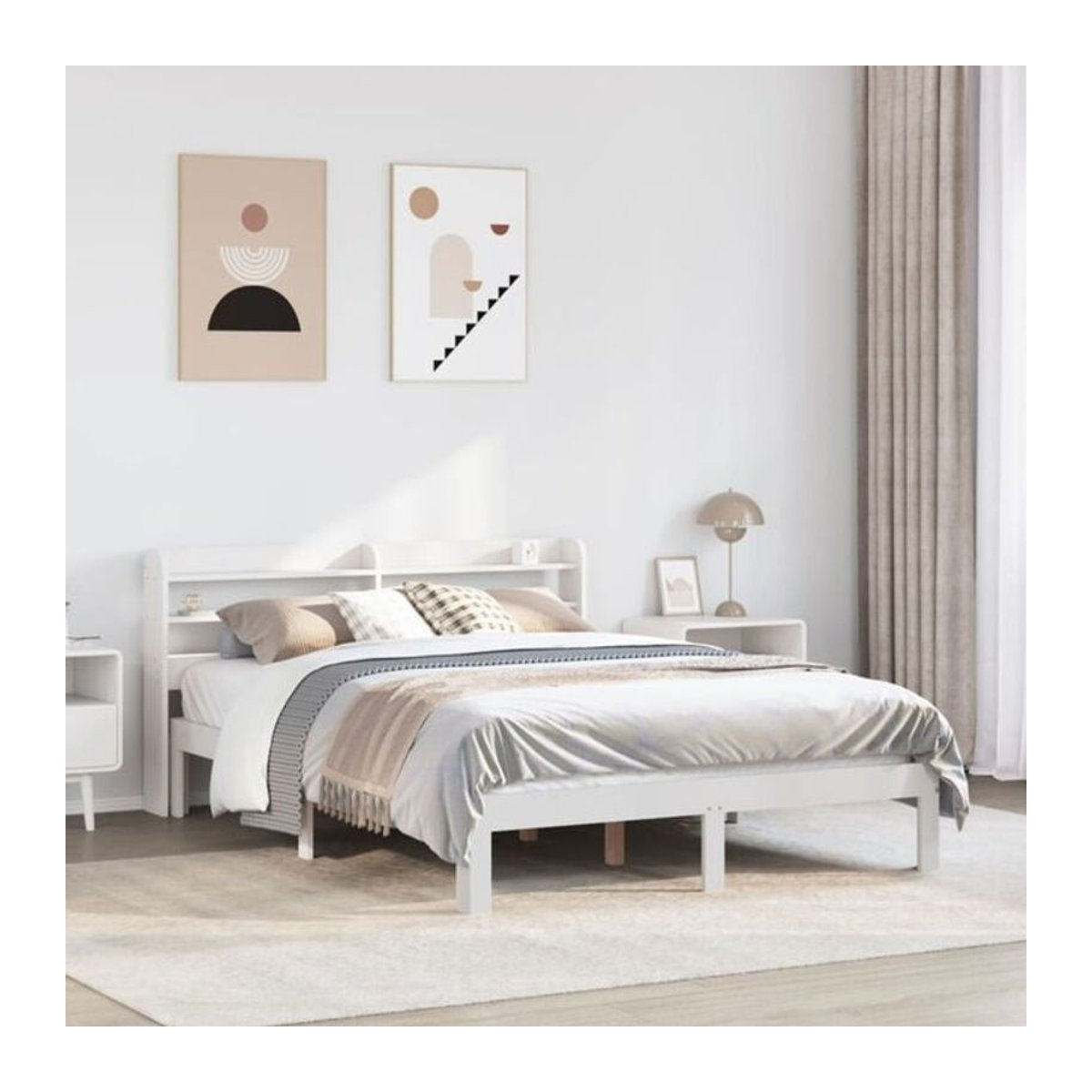 Vidaxl Massivholzbett mit Kopfteil aus Kiefer und Holzwerkstoff in Weiß, B/T/H: 140 x 190 cm - Bild 1