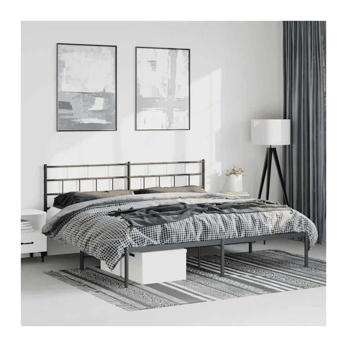 Vidaxl Metall-Bettgestell mit Kopfteil in Schwarz, B/T: 193 x 203 cm - Bild 1