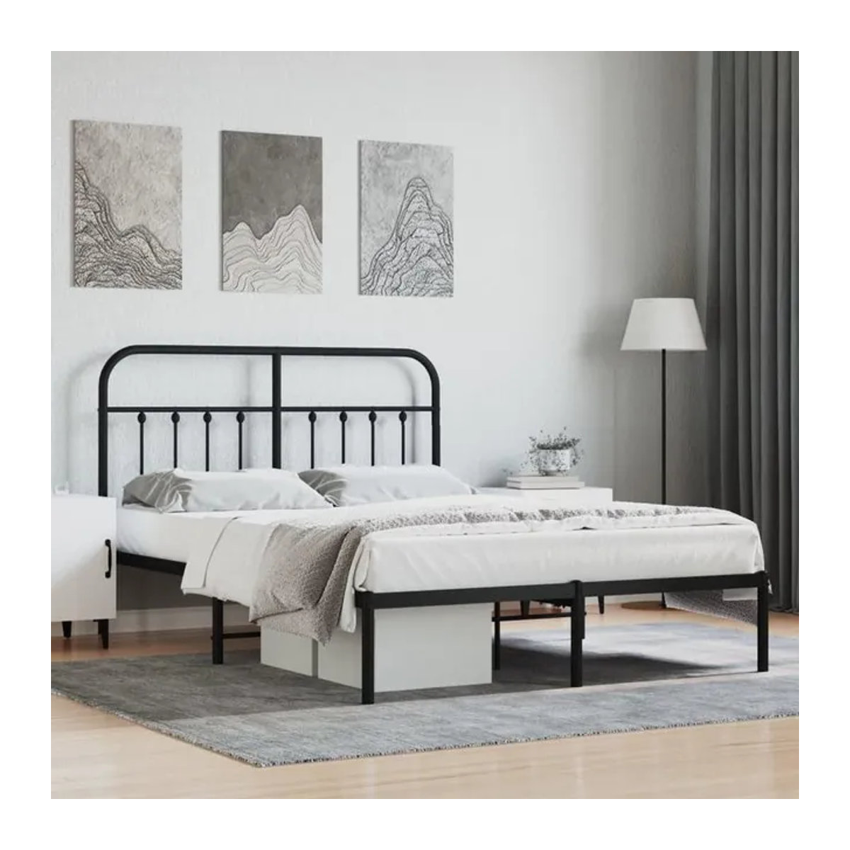 Vidaxl Metall-Bettgestell mit Kopfteil in Schwarz, B/T/H: 140 x 190 cm - Bild 1