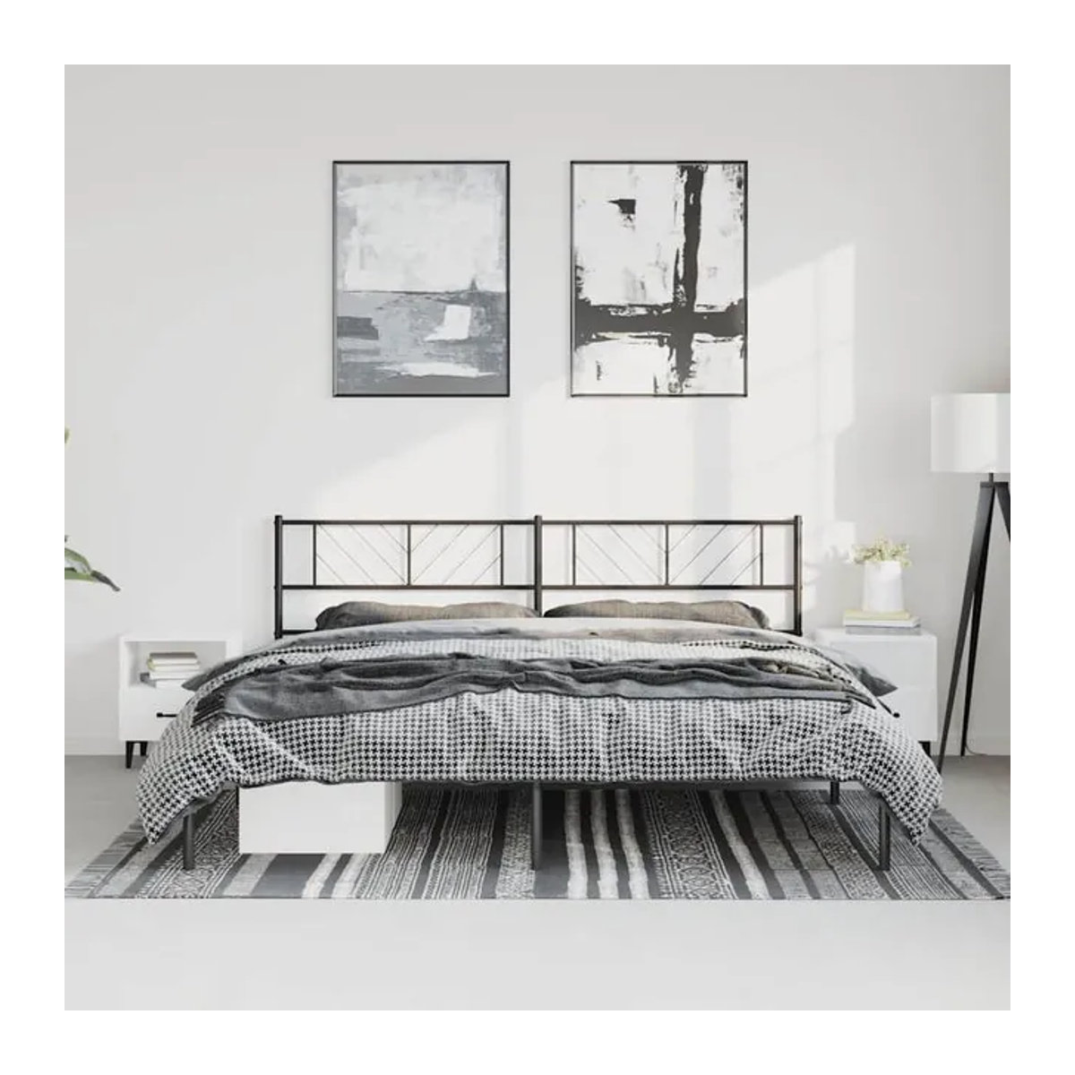 Vidaxl Metall-Bettgestell mit Kopfteil in Schwarz, B/T/H: 193 x 203 cm - Bild 1