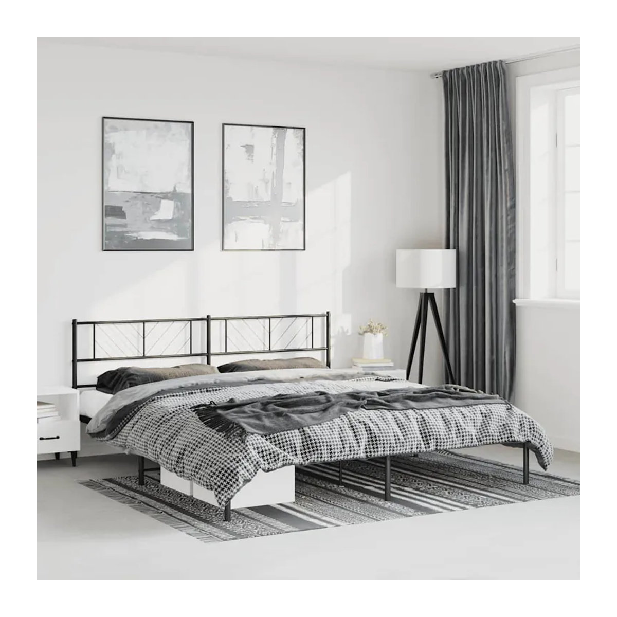 Vidaxl Metall-Bettgestell mit Kopfteil in Schwarz, B/T/H: 193 x 203 cm - Bild 3