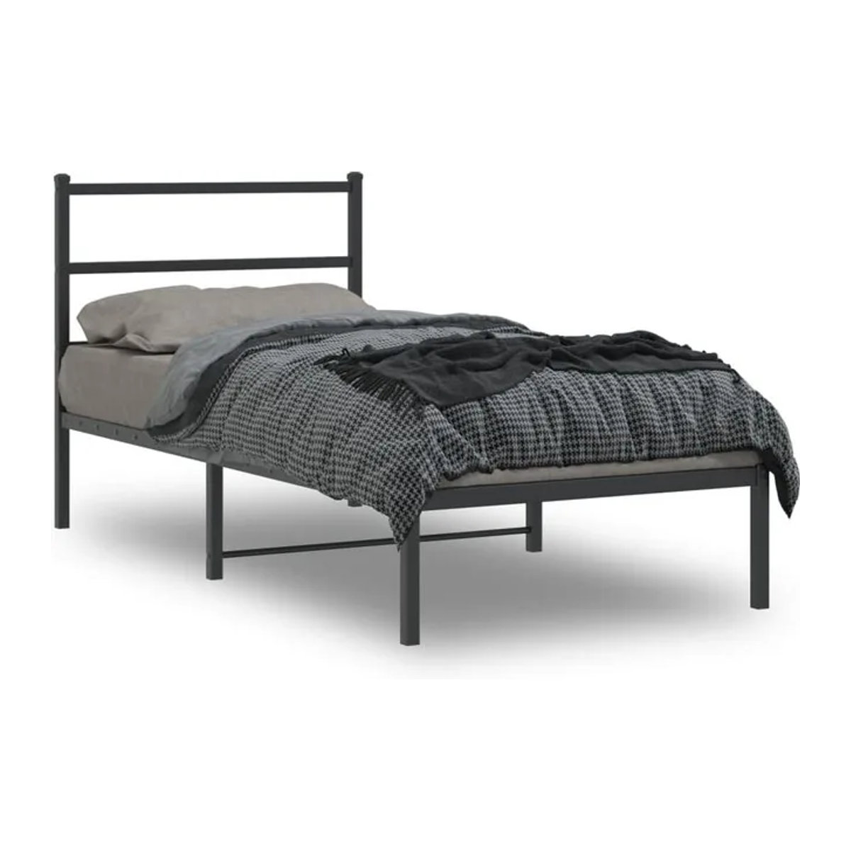 Vidaxl Metall-Bettgestell mit Kopfteil in Schwarz, B/T/H: 90 x 200 cm - Bild 1