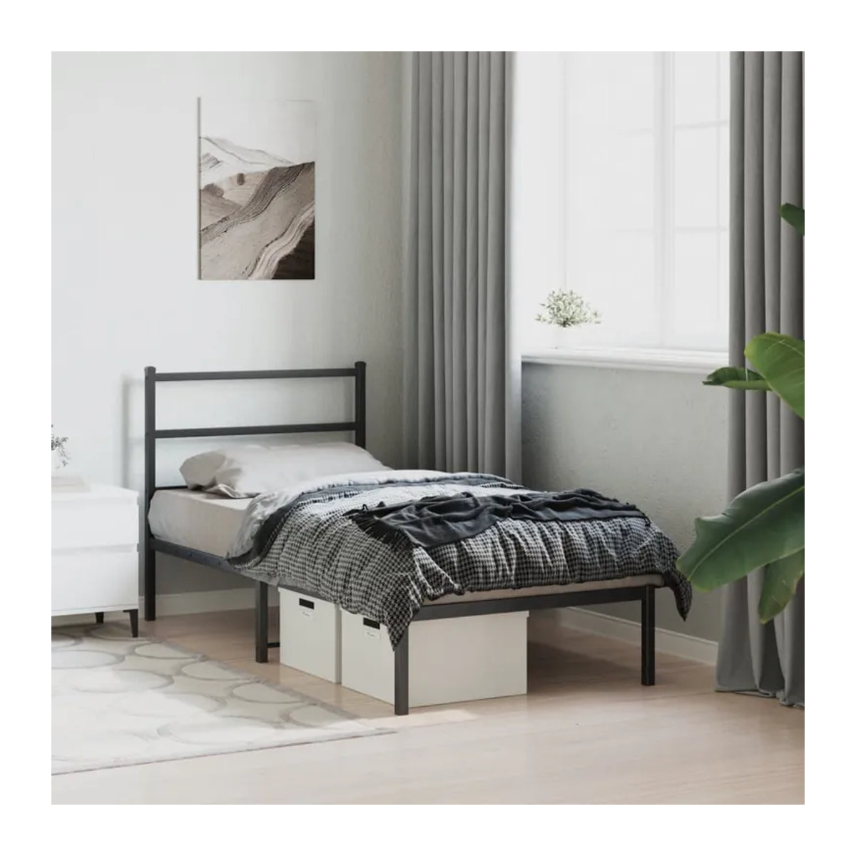 Vidaxl Metall-Bettgestell mit Kopfteil in Schwarz, B/T/H: 90 x 200 cm - Bild 3