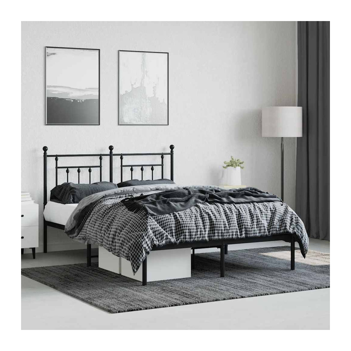 Vidaxl Metall-Bettgestell mit Kopfteil in Schwarz im Industrial-Design, B/T: 140 x 190 cm - Bild 3
