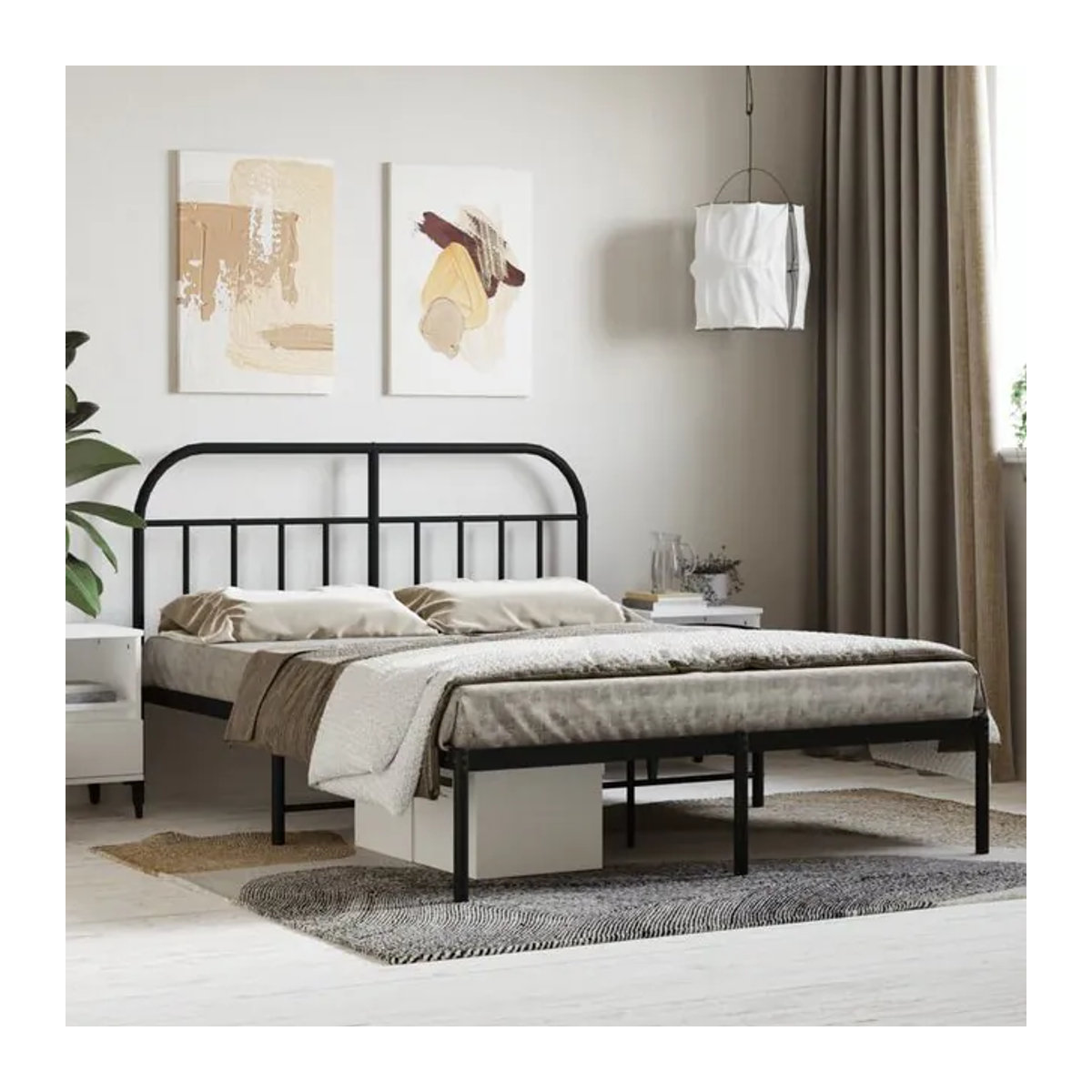 Vidaxl Metall-Bettgestell mit Kopfteil in Schwarz im Industrial-Design, B/T/H: 140 x 190 cm - Bild 1