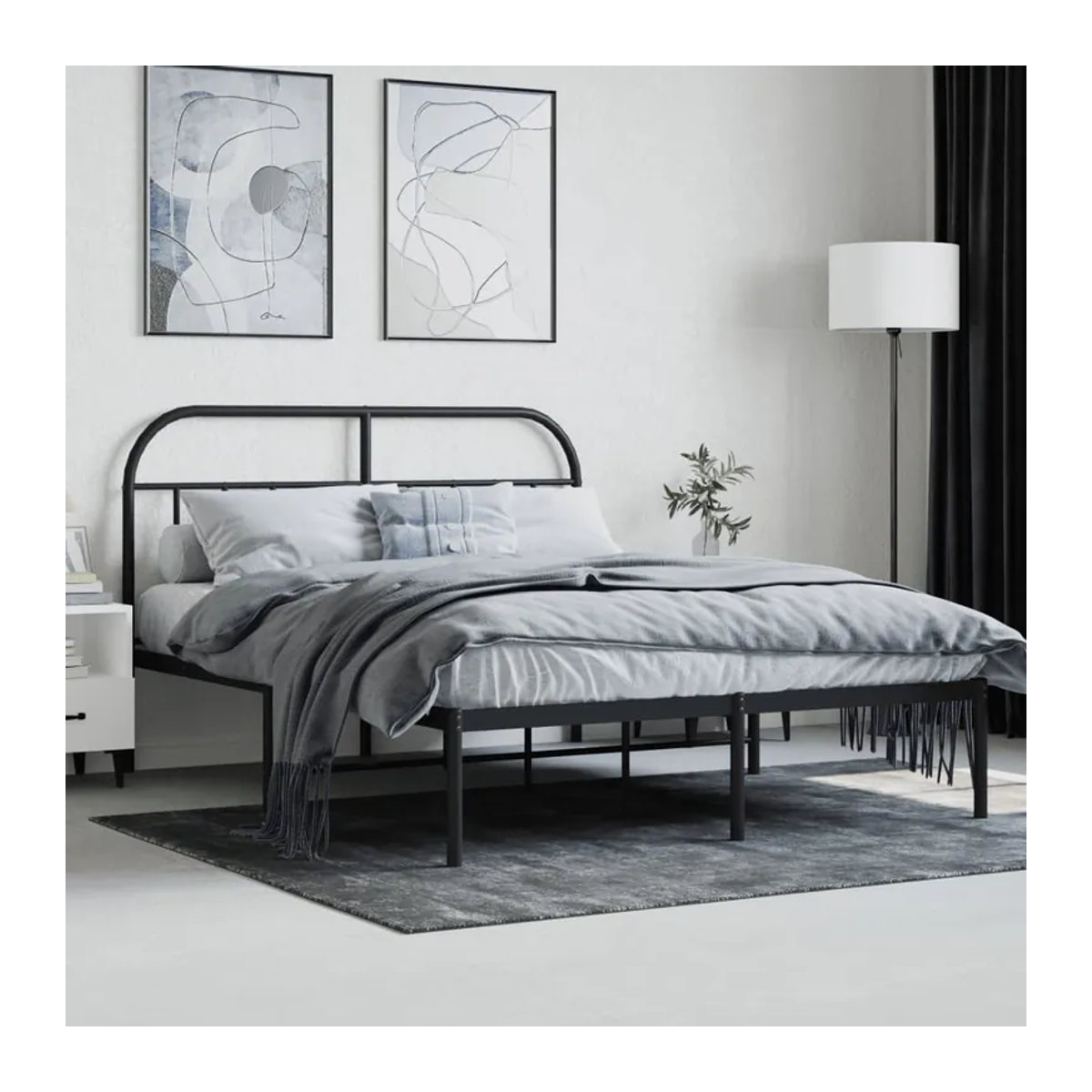 Vidaxl Metall-Bettgestell mit Kopfteil in Schwarz im Industrial-Design, B/T/H: 140 x 190 cm - Bild 4