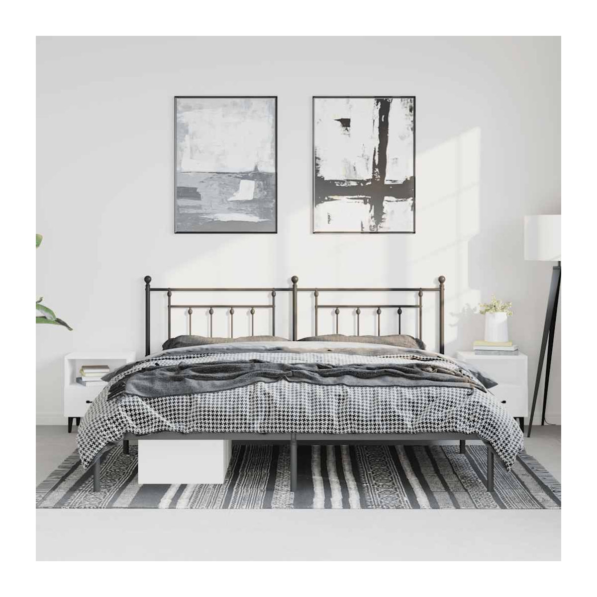Vidaxl Metall-Bettgestell mit Kopfteil in Schwarz im Industrial-Design, B/T/H: 183 x 213 cm - Bild 3