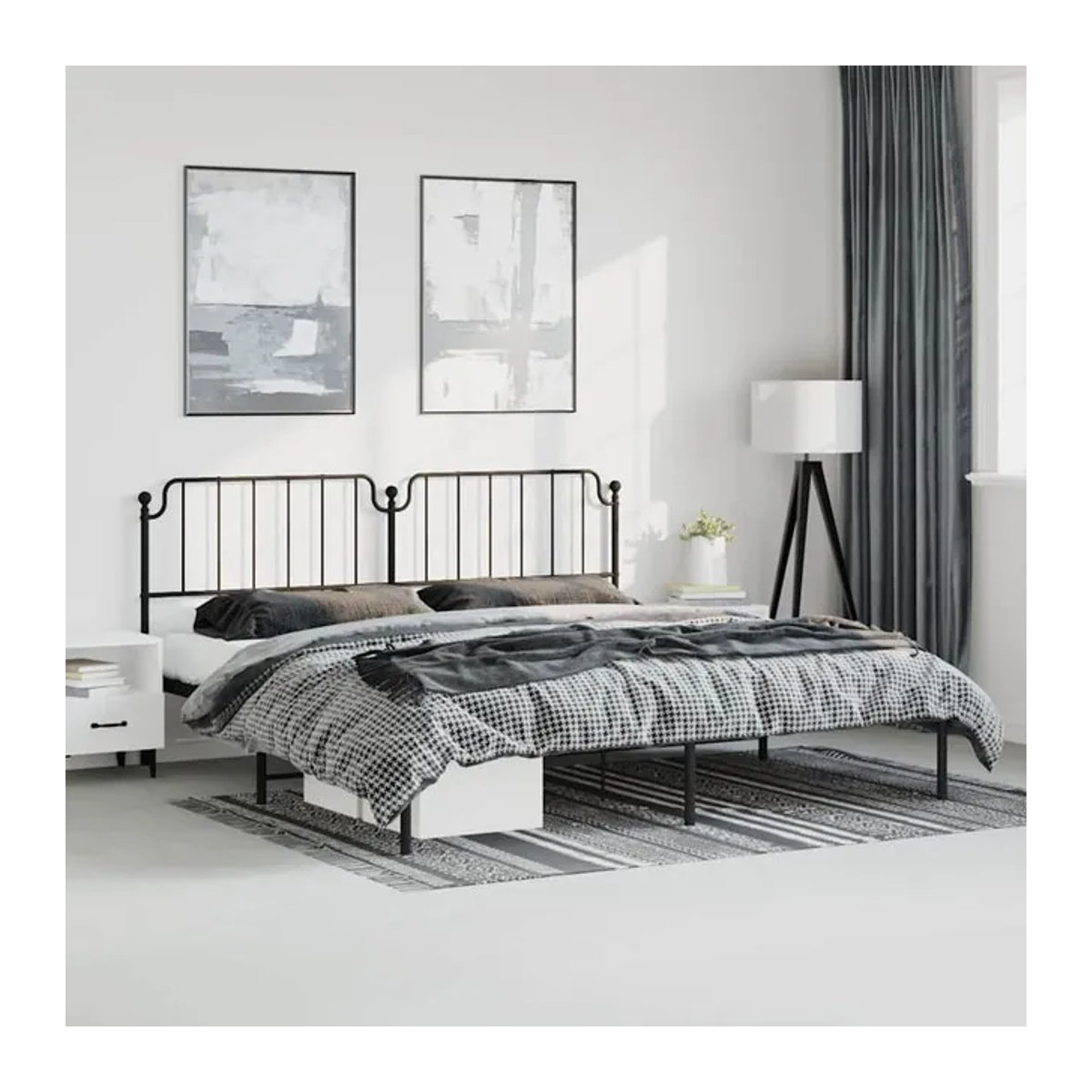 Vidaxl Metall-Bettgestell mit Kopfteil in Schwarz im Industrial-Design, B/T/H: 183 x 213 cm - Bild 1