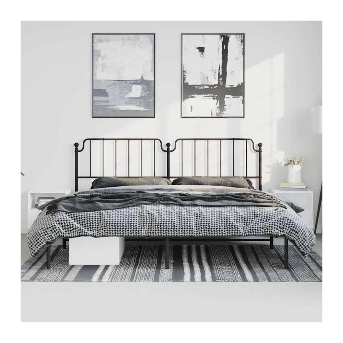 Vidaxl Metall-Bettgestell mit Kopfteil in Schwarz im Industrial-Design, B/T/H: 183 x 213 cm - Bild 3