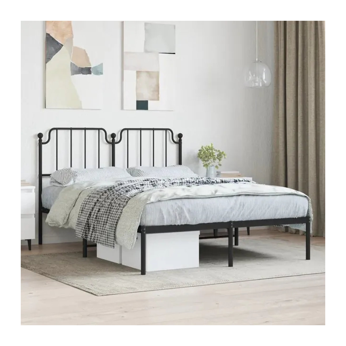 Vidaxl Metall-Bettgestell mit Kopfteil in Schwarz, klassisches Design aus Stahl, B/T/H: 140 x 190 cm - Bild 1