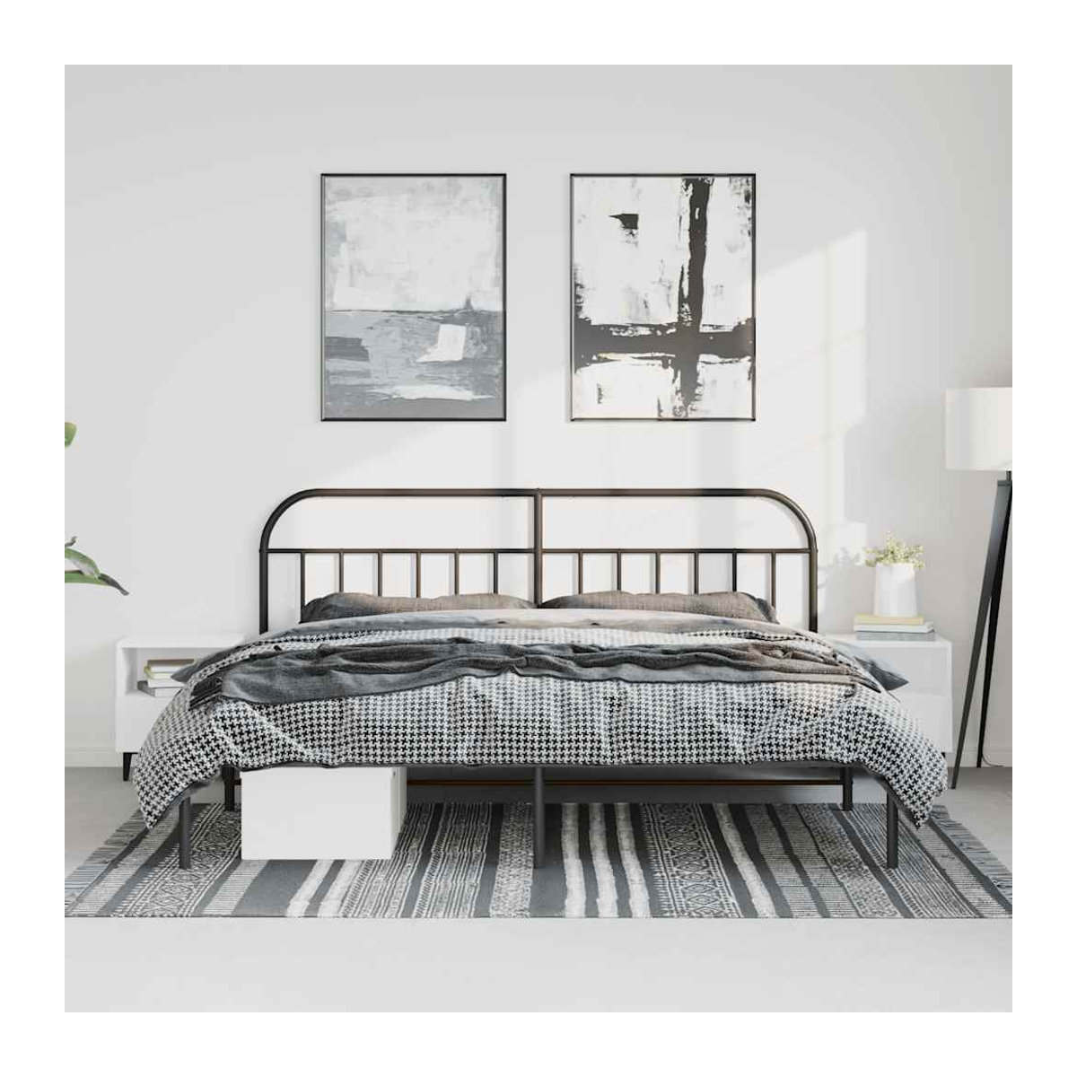 Vidaxl Metall-Bettgestell mit Kopfteil in Schwarz, Modernes Design aus Stahl, B: 183 cm, L: 213 cm - Bild 3