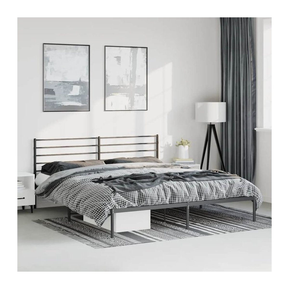 Vidaxl Metall-Bettgestell mit Kopfteil in Schwarz, Modernes Design aus Stahl, B/T: 193 x 203 cm - Bild 1