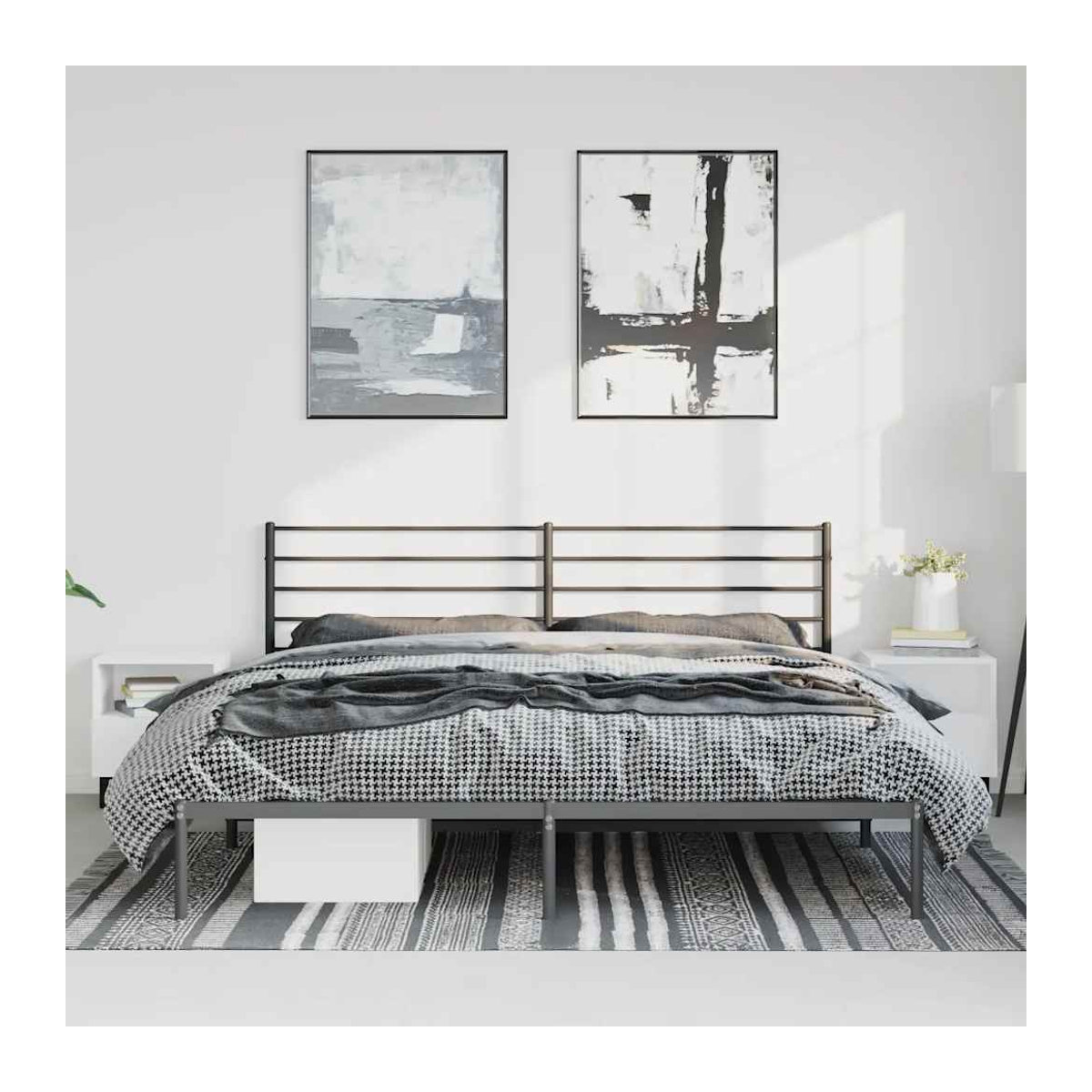 Vidaxl Metall-Bettgestell mit Kopfteil in Schwarz, Modernes Design aus Stahl, B/T: 193 x 203 cm - Bild 3