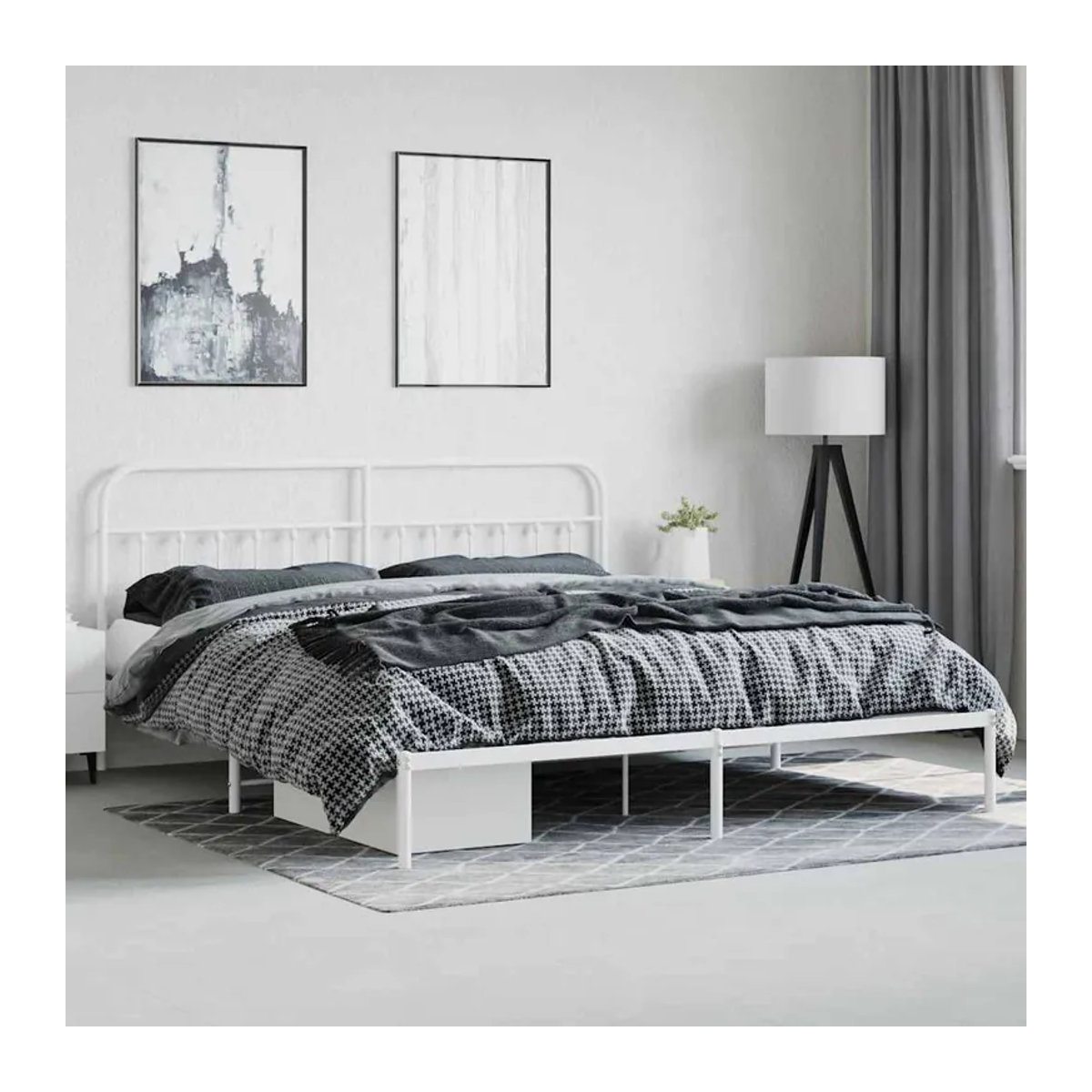 Vidaxl Metall-Bettgestell mit Kopfteil in Weiß, Klassisch und Minimalistisch, B/T: 200 x 200 cm - Bild 3
